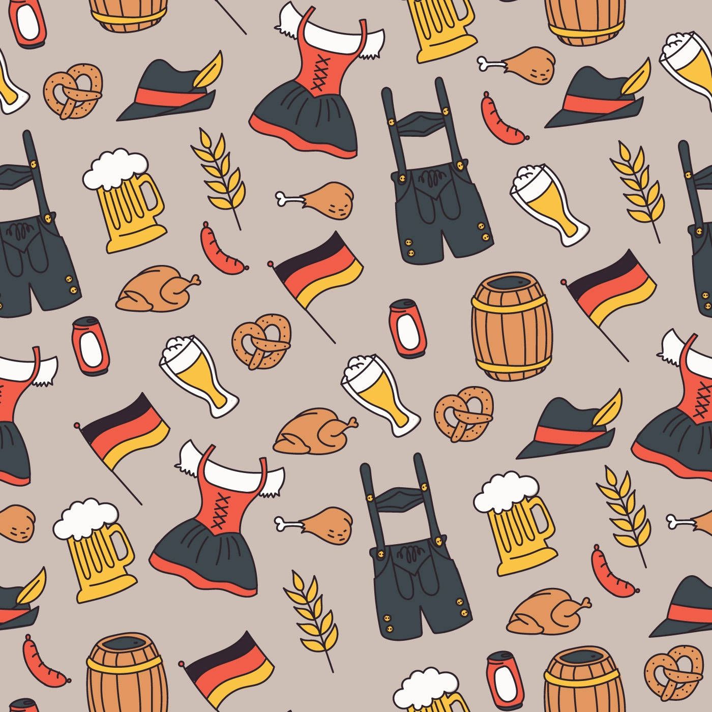 Oktoberfest, Muster, Lederhose, Bierkrug, Deutsche Flagge, Brezel, Hintergrundbild fürs iPad