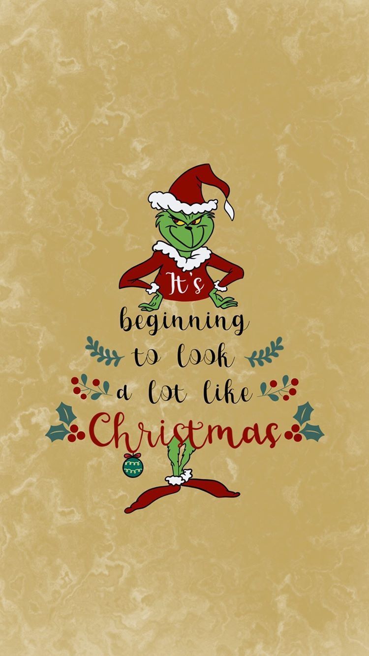 Grinch, It's Beginning to Look a Lot Like Christmas, Illustration, Typografie, Beiger Hintergrund, Sperrbildschirm