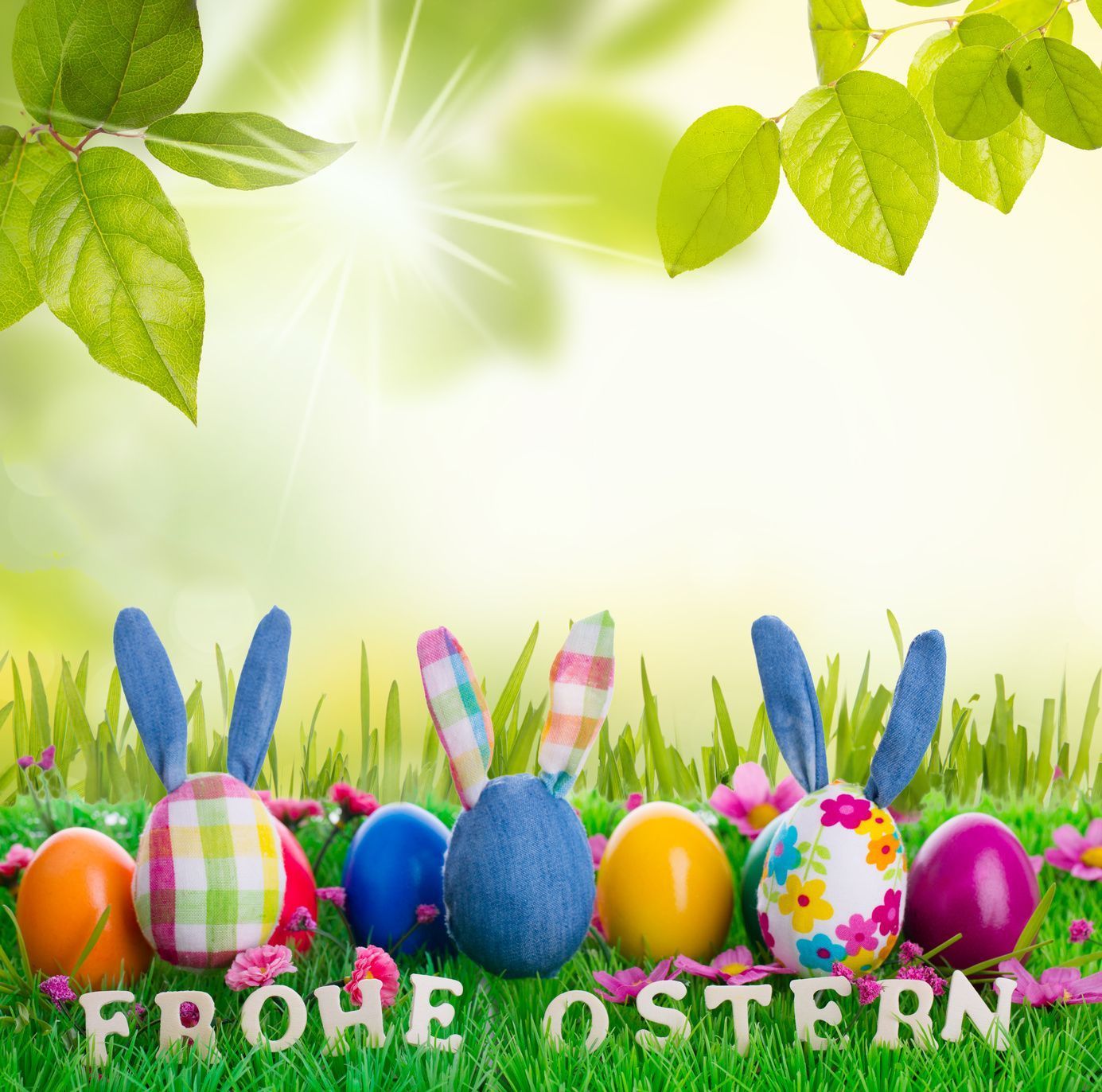 Frohe Ostern, Ostereier, Hasenohren, Gras, Frühling, HD, iPad-Hintergrundbild
