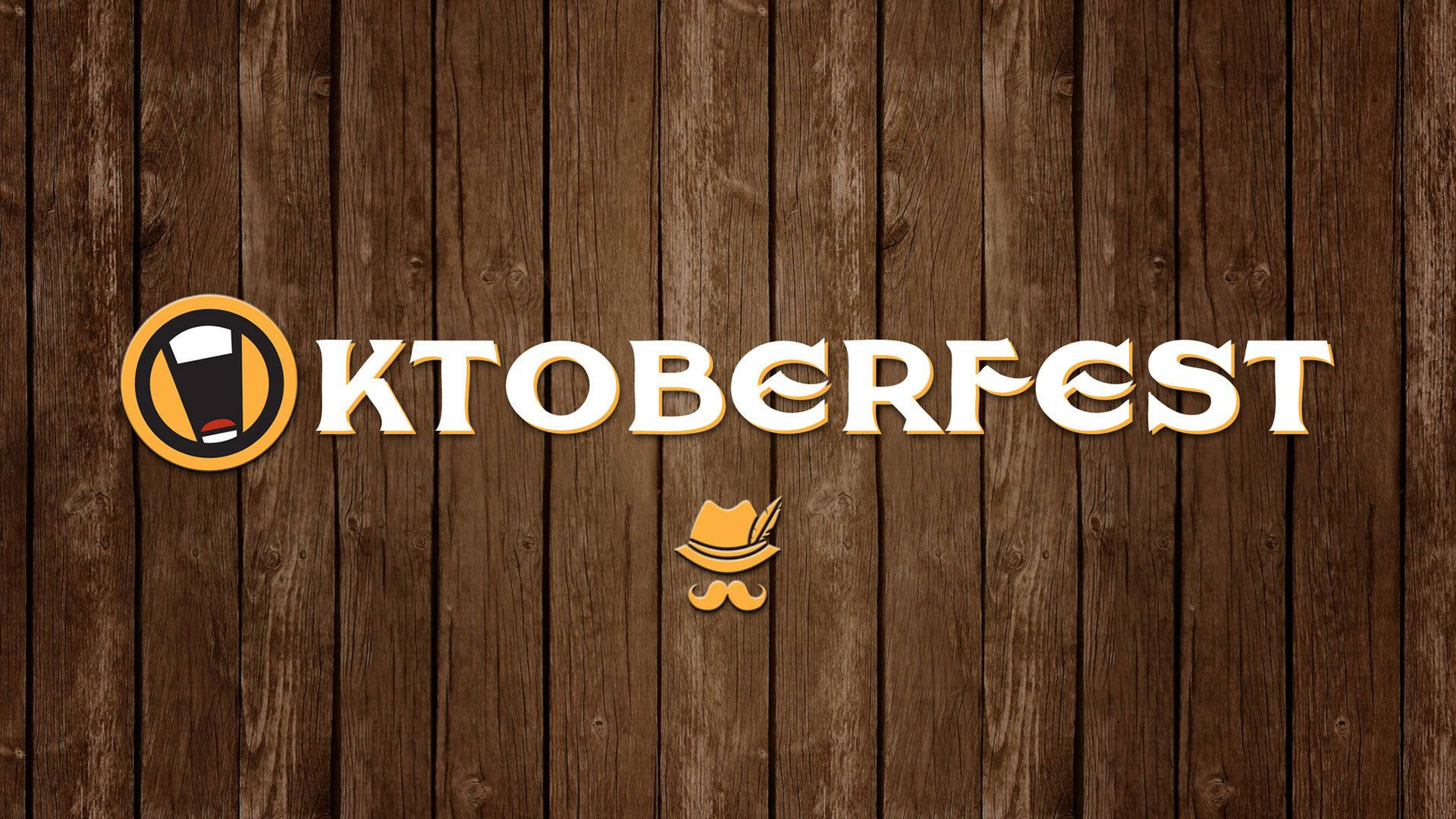 Oktoberfest, Holzwand, Schriftzug, Bierglas-Symbol, Braun, Full HD, PC-Hintergrundbild