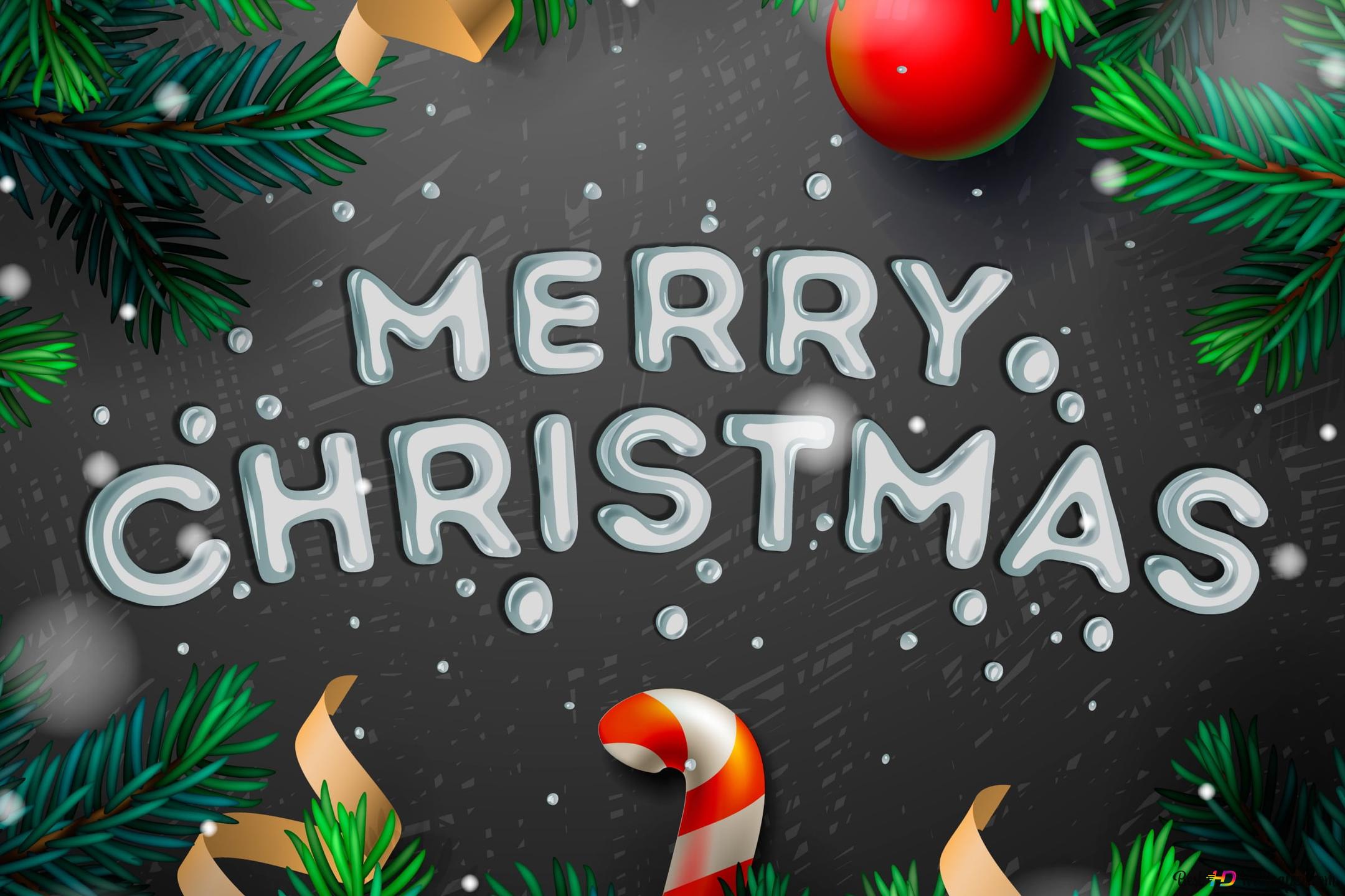 Merry Christmas, 3D-Schrift, Tannenzweige, Zuckerstange, Kreidetafel, Full HD, Laptop-Hintergrundbild