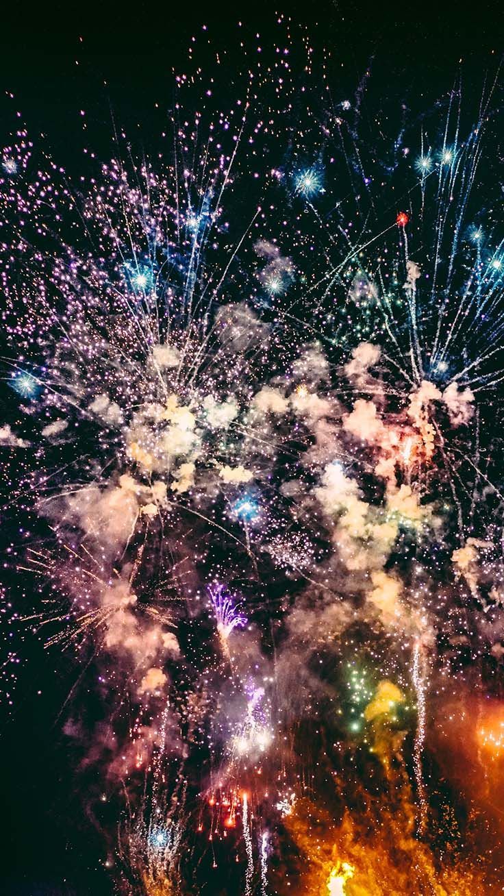 Feuerwerk, Bunt, Rauch, Nachthimmel, HD, Hintergrundbild fürs Handy