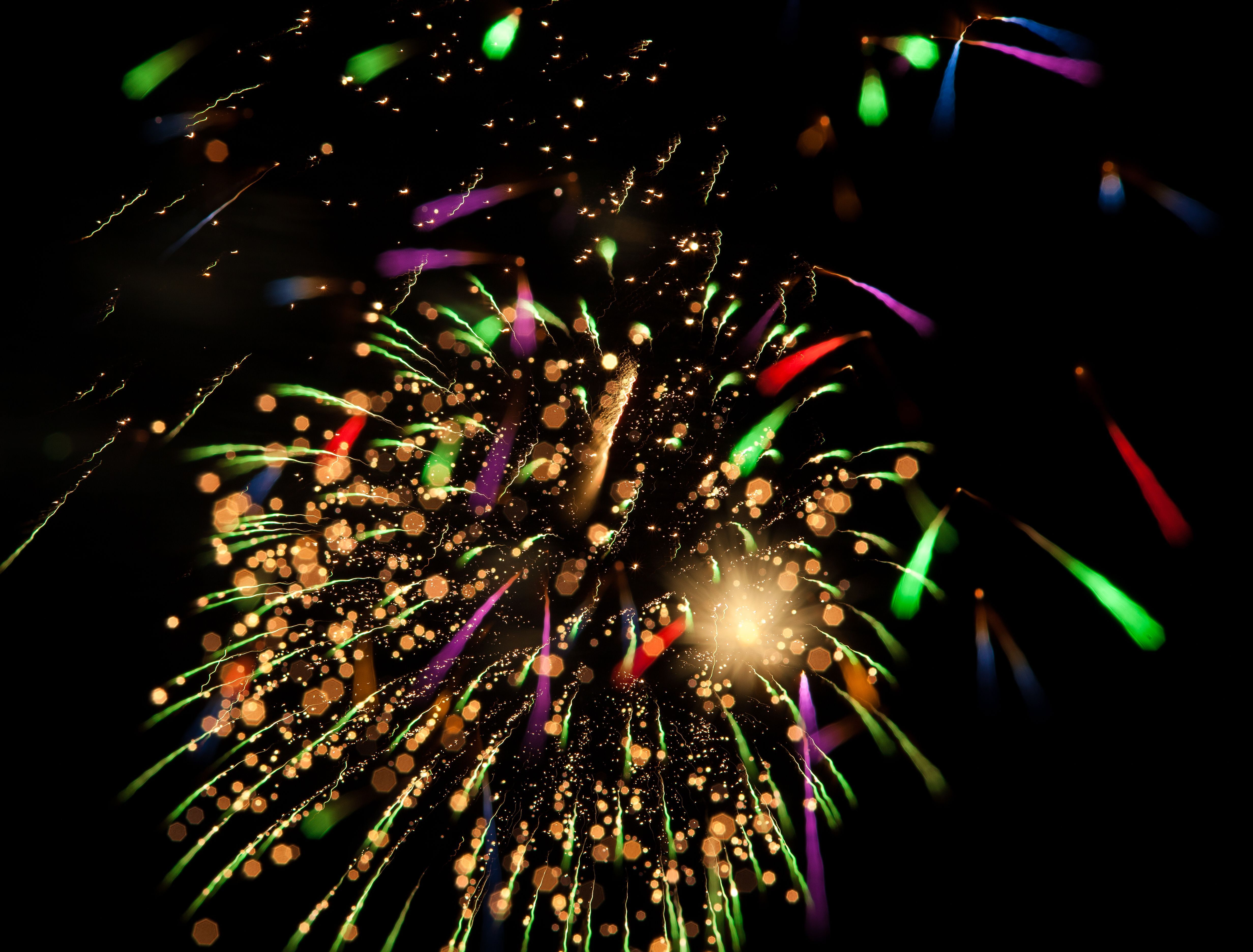 Feuerwerk, Bunt, Funken, Schwarz, 4K, Hintergrundbild fürs Tablet