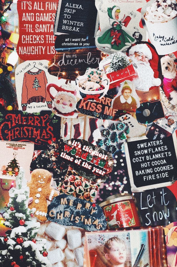 Collage, Weihnachtsmann, Zitate, Rot, Let It Snow, HD, Sperrbildschirm fürs iPhone