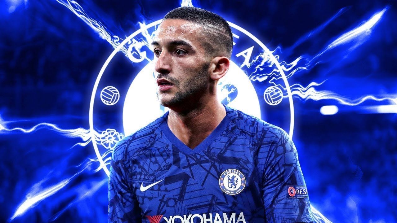 Hakim Ziyech, Chelsea FC, Trikot, Blitze, Blau, HD, Hintergrund für den Desktop