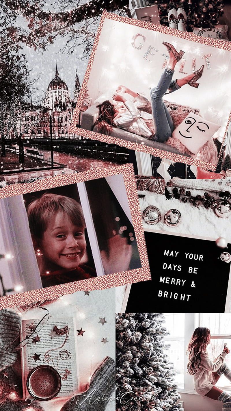 Collage, Kevin – Allein zu Haus, Polaroids, Rosa, Weihnachtsfilm, HD, Handy-Hintergrund