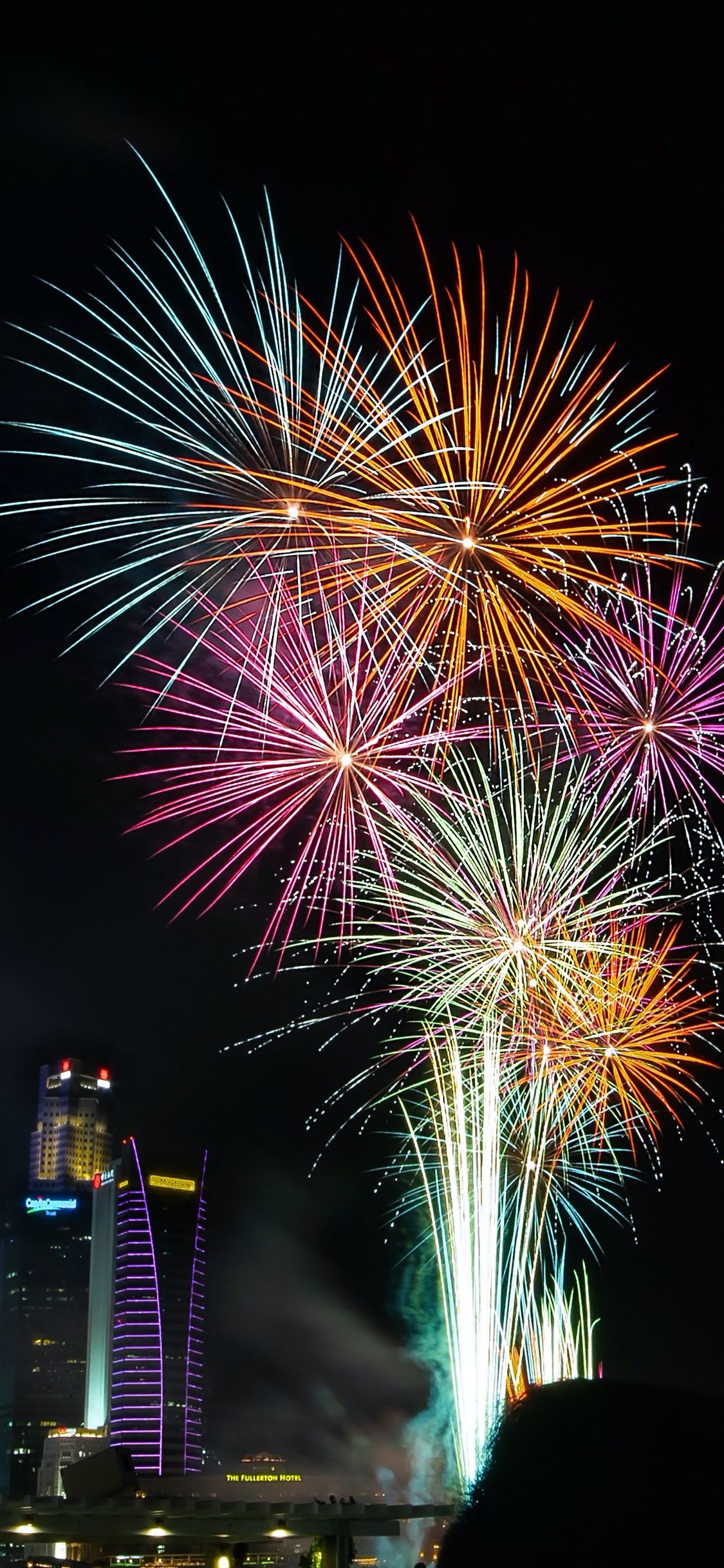 Feuerwerk, Skyline, Bunt, Nacht, Stadt, Full HD, Sperrbildschirm fürs iPhone