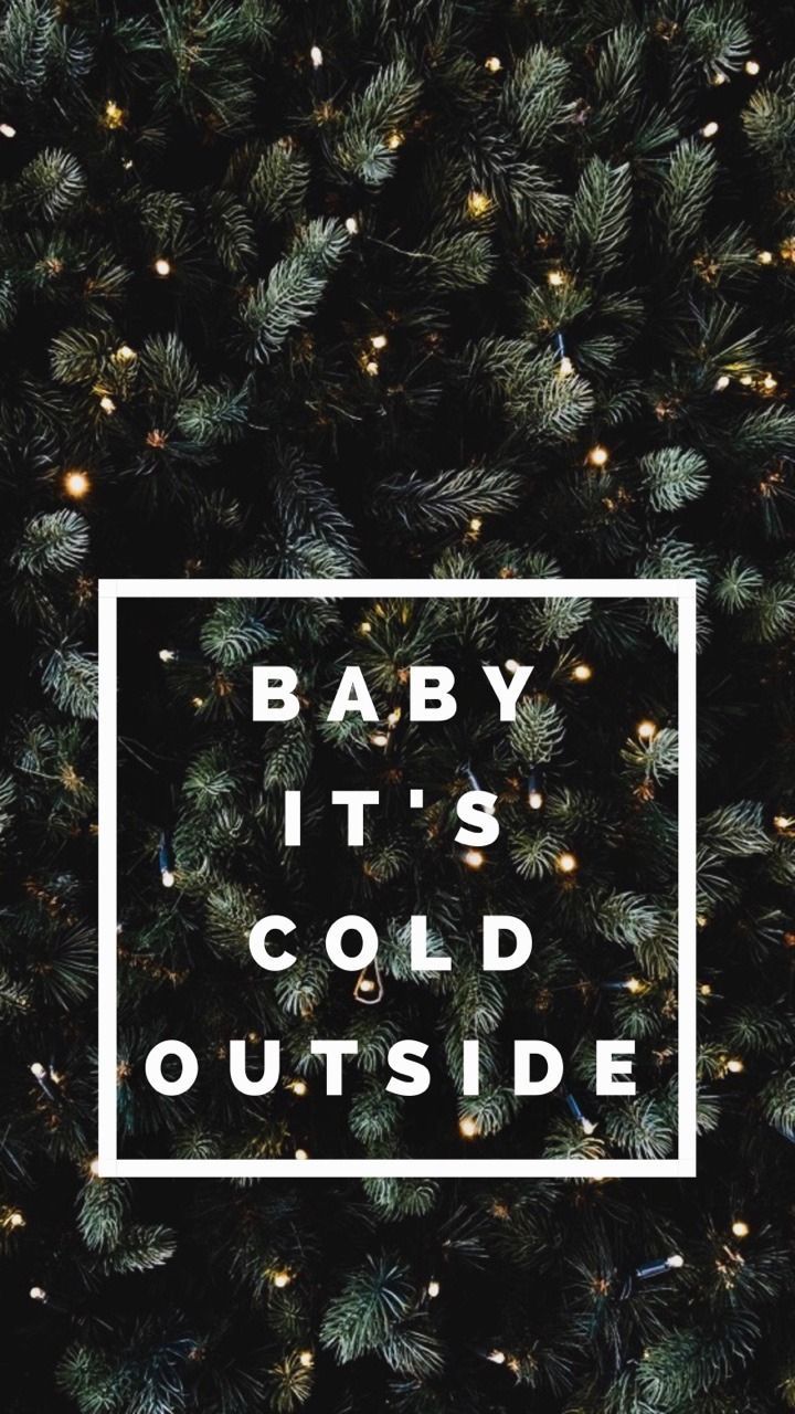 Baby It's Cold Outside, Schriftzug, Tannenzweige, Dunkelgrün, Typografie, Android-Hintergrundbild