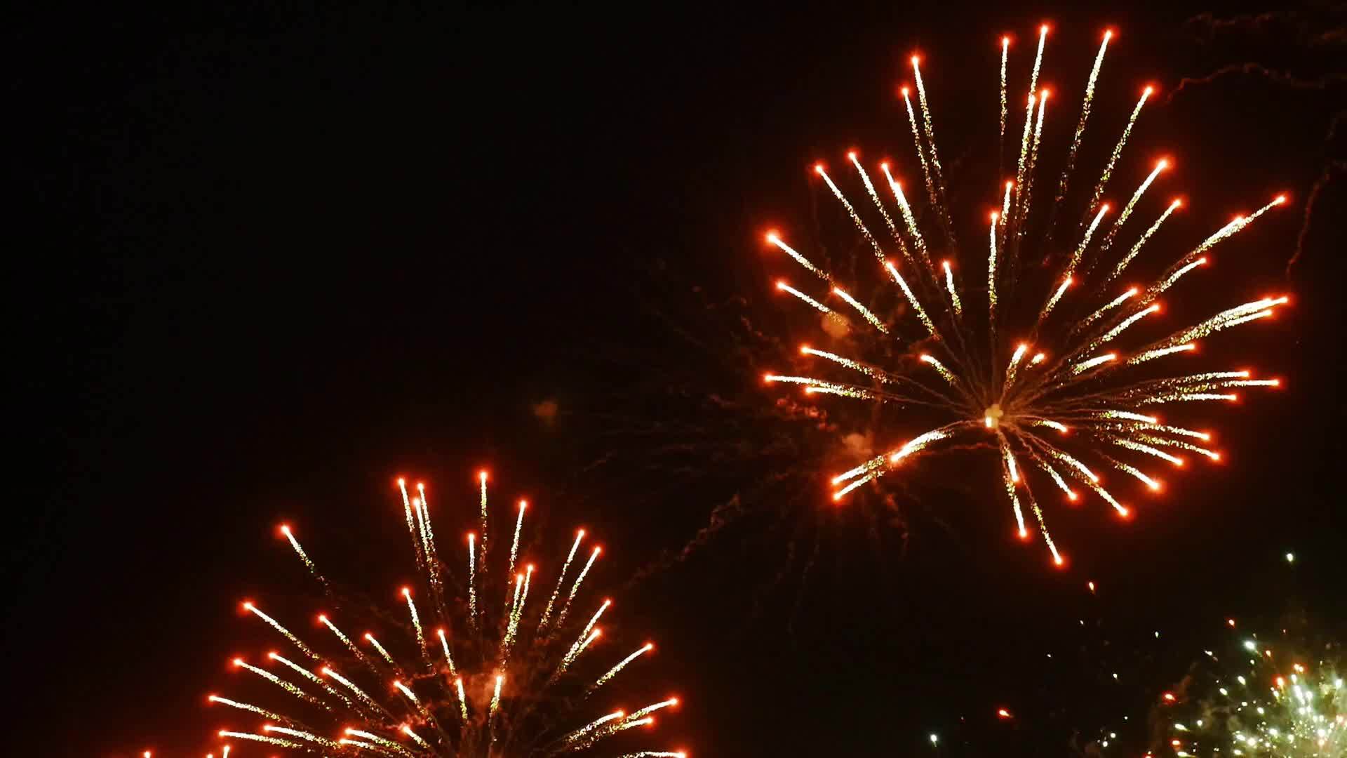 Feuerwerk, Rot, Orange, Nachthimmel, Full HD, Desktop-Hintergrund für Windows