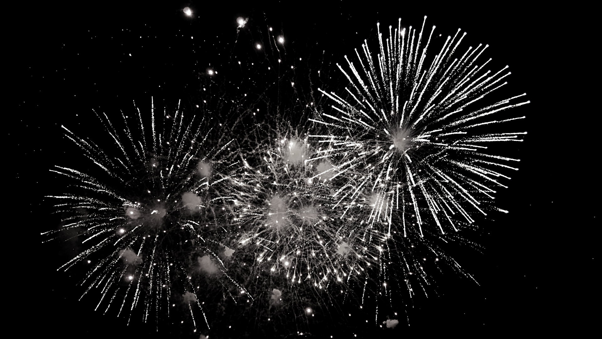 Feuerwerk, Weiß, Silber, Schwarzer Hintergrund, Full HD Wallpaper
