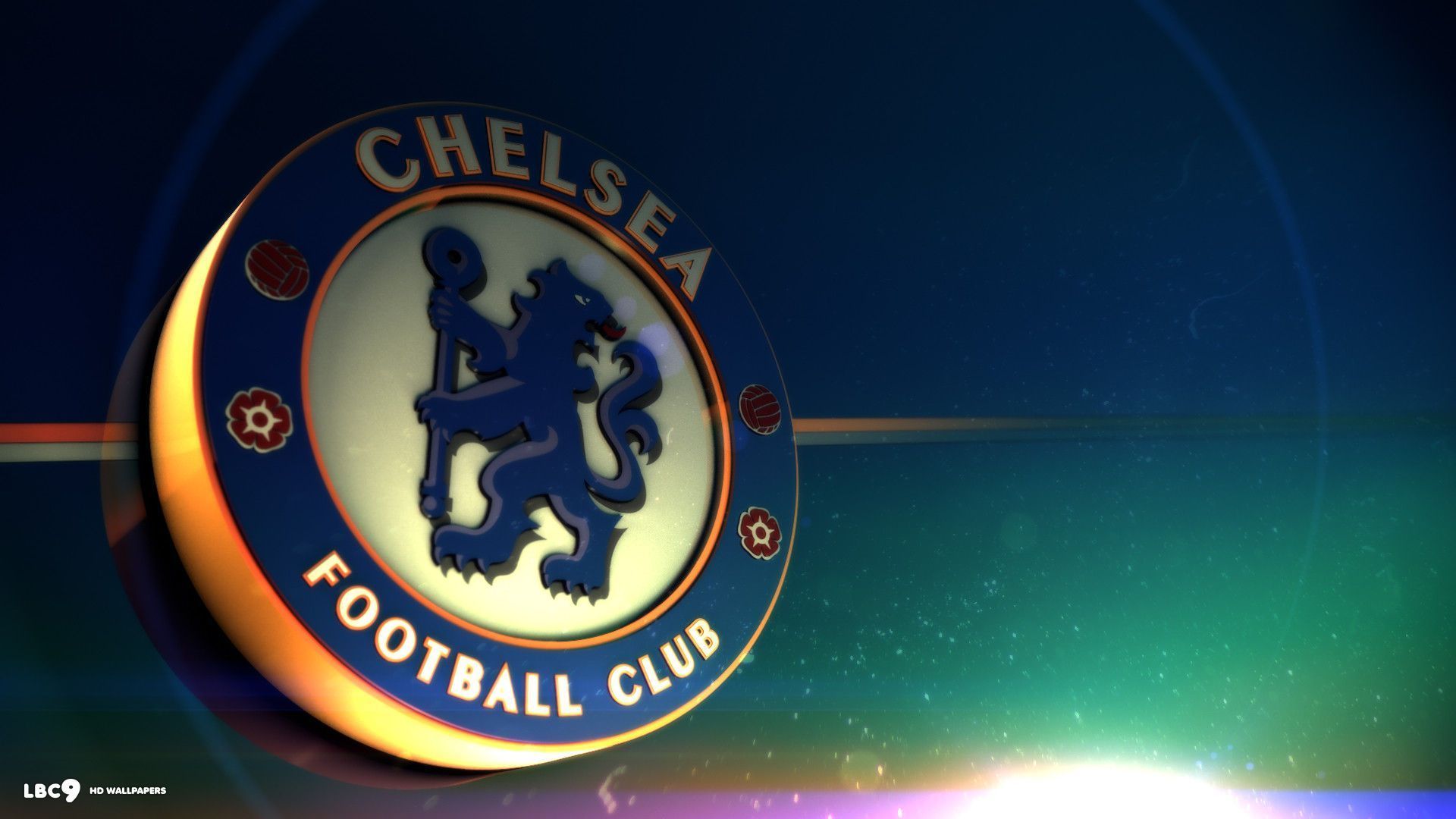 Chelsea FC, Wappen, Lichtschein, Dunkelblau, 3D-Effekt, 16:9, Full-HD-Hintergrundbild für den Desktop