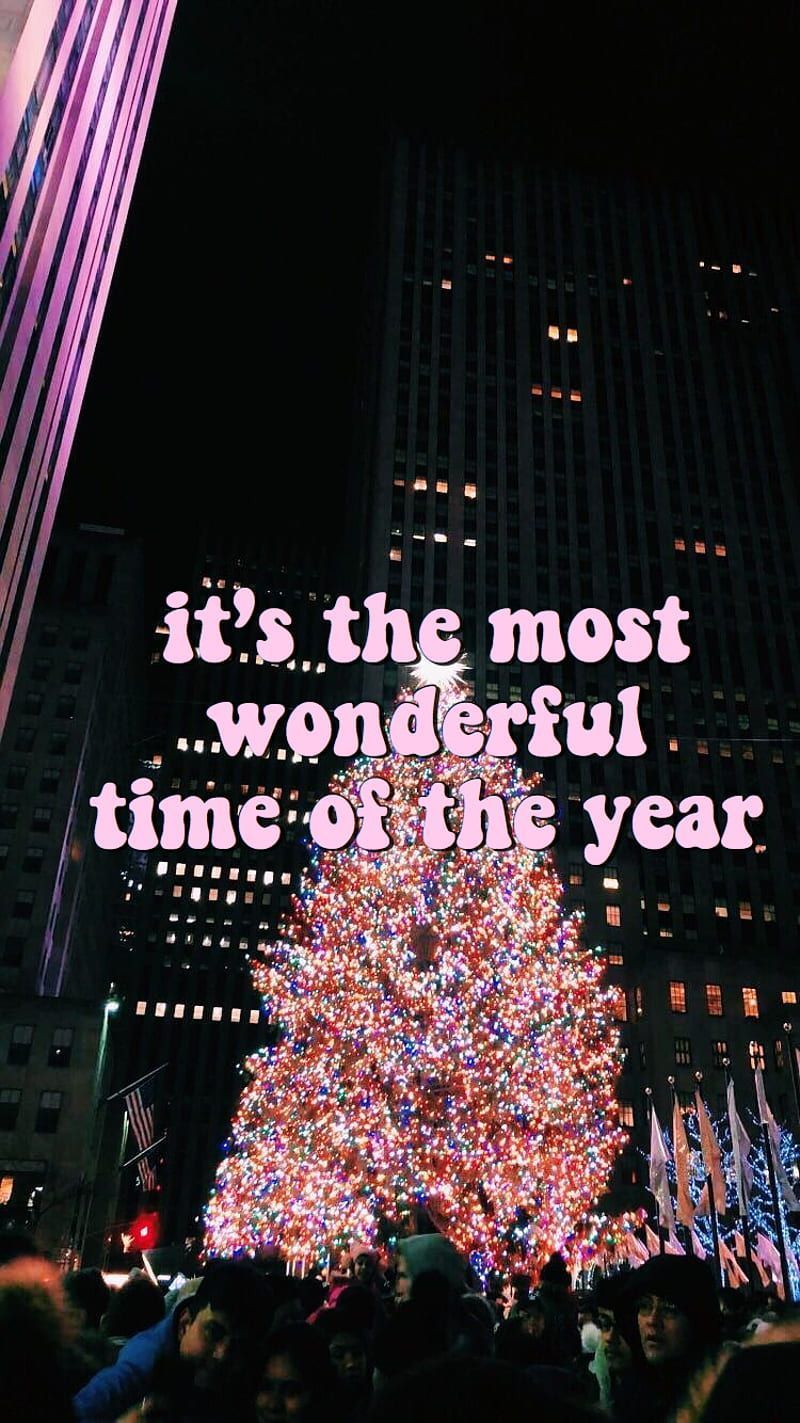 It's the Most Wonderful Time of the Year, Rockefeller Center, Weihnachtsbaum, Nacht, New York City, iPhone-Hintergrundbild