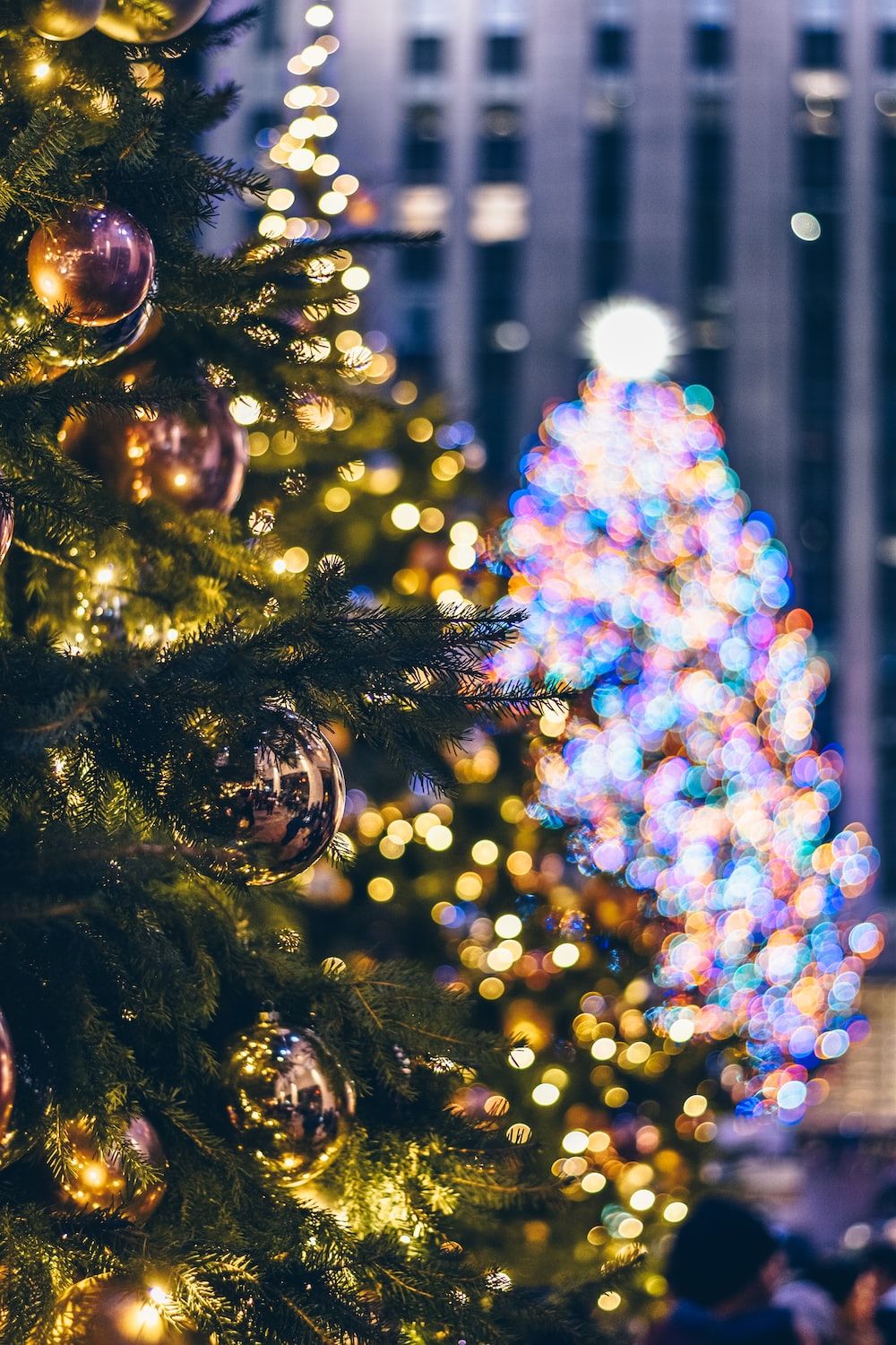 Rockefeller Center, Weihnachtsbaum, New York City, Lichter, Bokeh, HD, Handy-Hintergrundbild