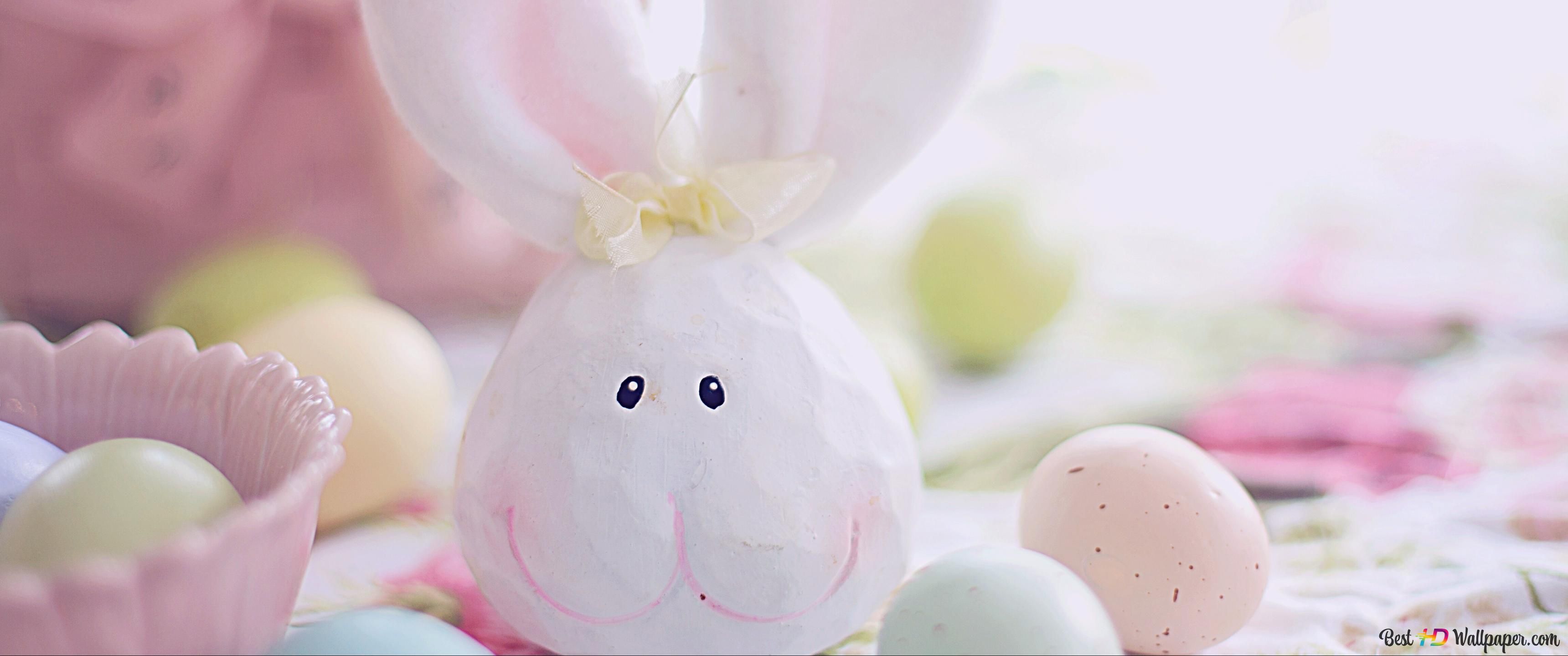 Osterhase, Ostereier, Pastellfarben, Rosa, Dekoration, 2K, Desktop-Hintergrund für Windows