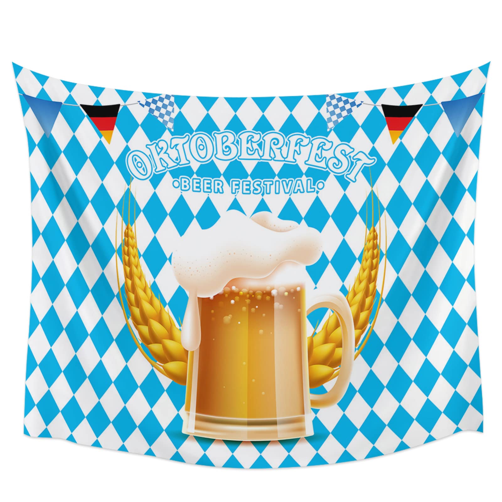 Oktoberfest, Bayerisches Rautenmuster, Bierkrug, Weizenähren, Wandteppich, Hintergrundbild fürs Tablet