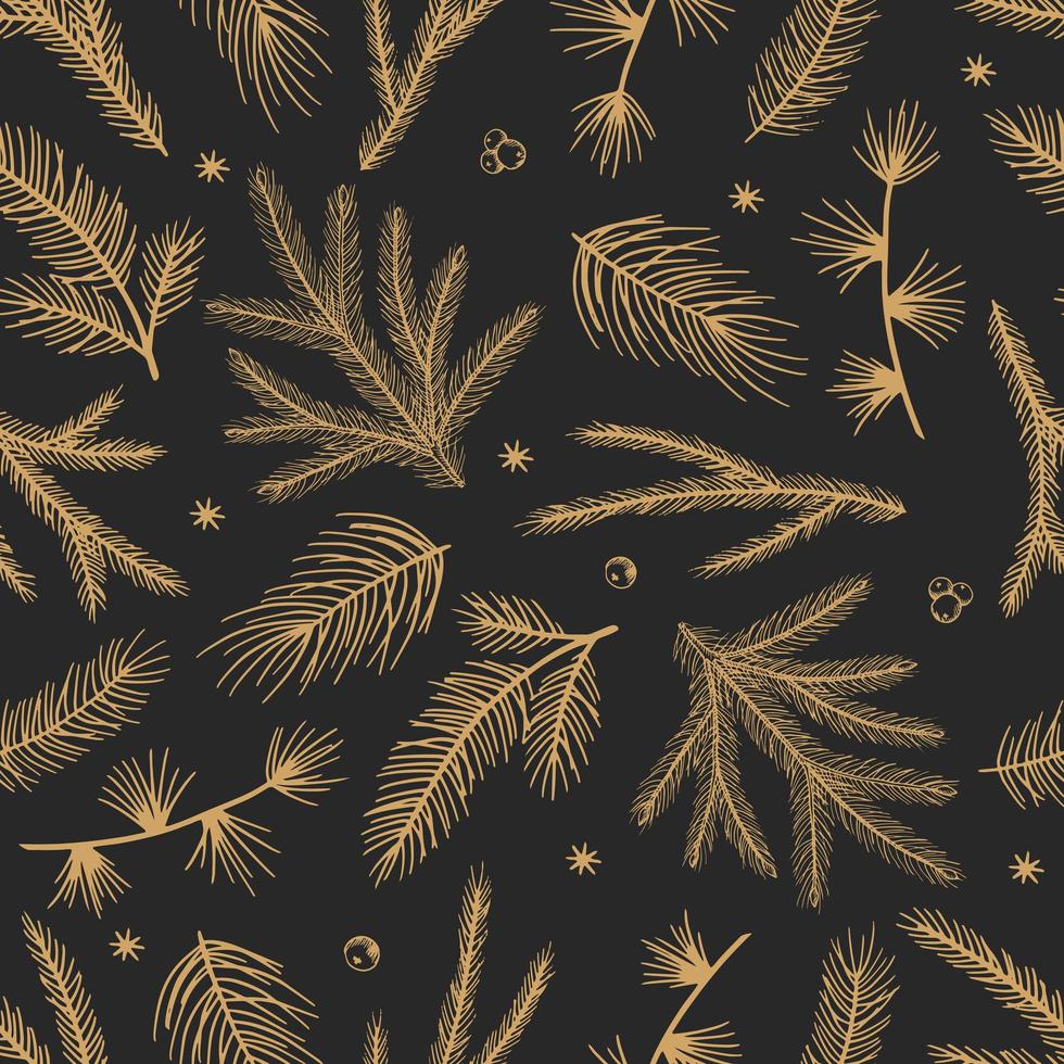 Tannenzweige, Muster, Gold, Schwarz, Sterne, Hintergrundbild für iPad und Tablet