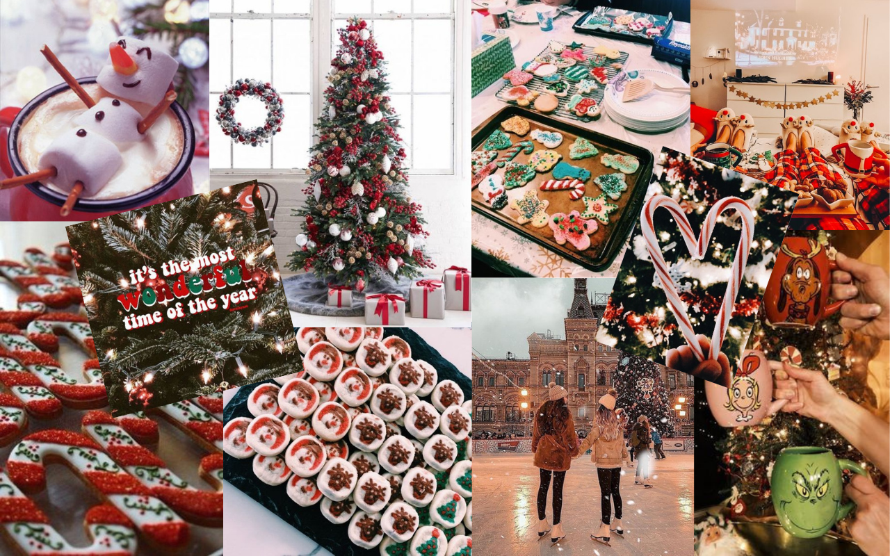 Collage, Weihnachtsbaum, Plätzchen, Pfefferminzbonbons, Festlich, HD, Windows-Hintergrundbild