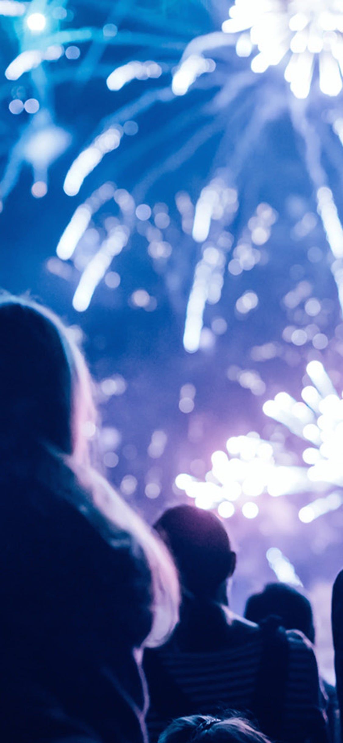 Feuerwerk, Zuschauer, Silhouette, Blau, Neujahr, Full HD, Hintergrundbild fürs Handy