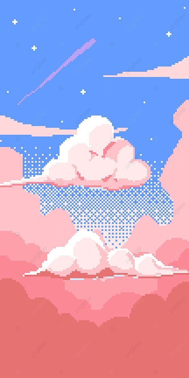 Pixel-Art, Wolken, Rosa, Blauer Himmel, Sternschnuppe, Hintergrundbild für iPhone und Android