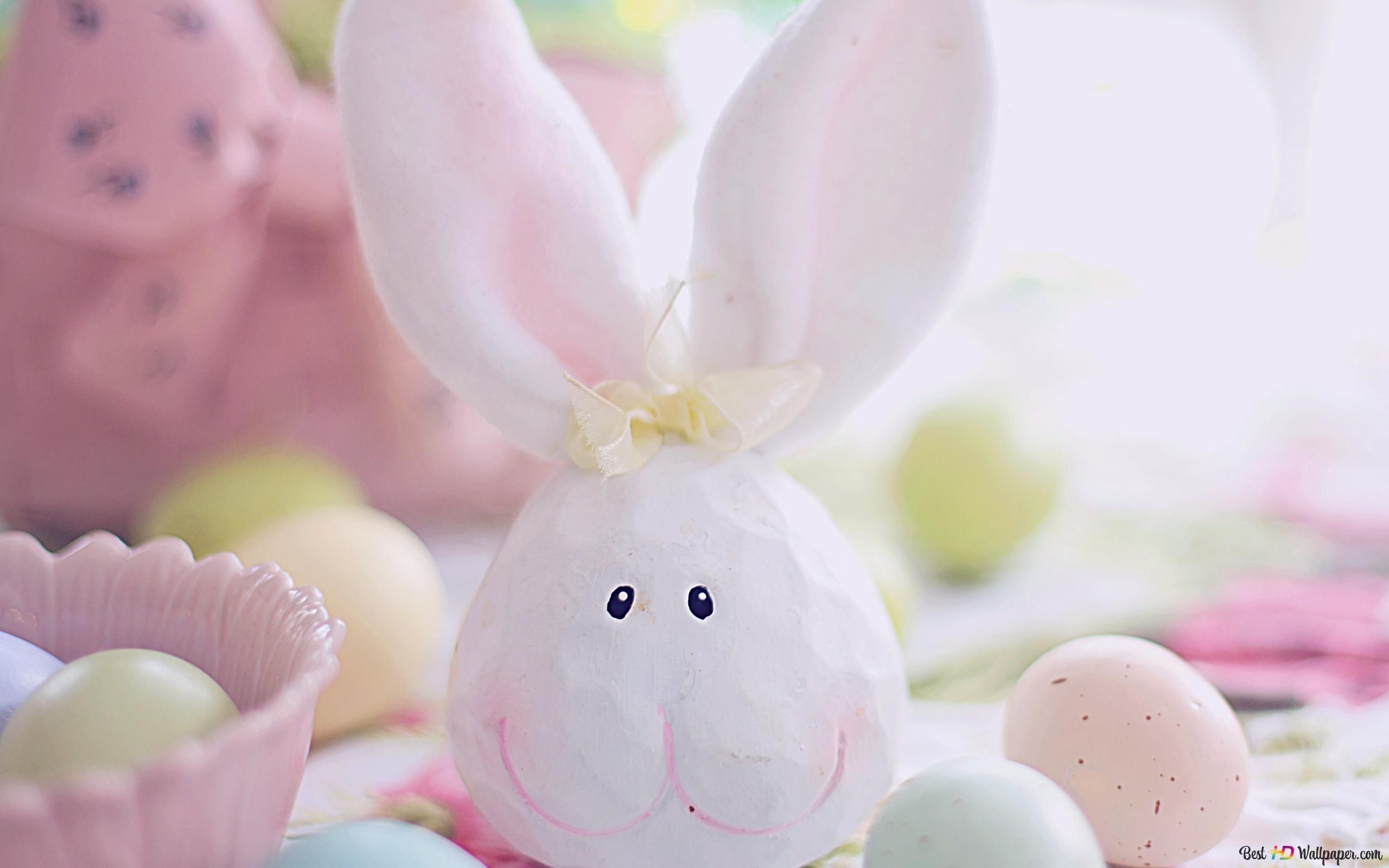 Osterhase, Dekofigur, Ostereier, Pastellfarben, Rosa, 2K, Desktop-Hintergrund für Windows