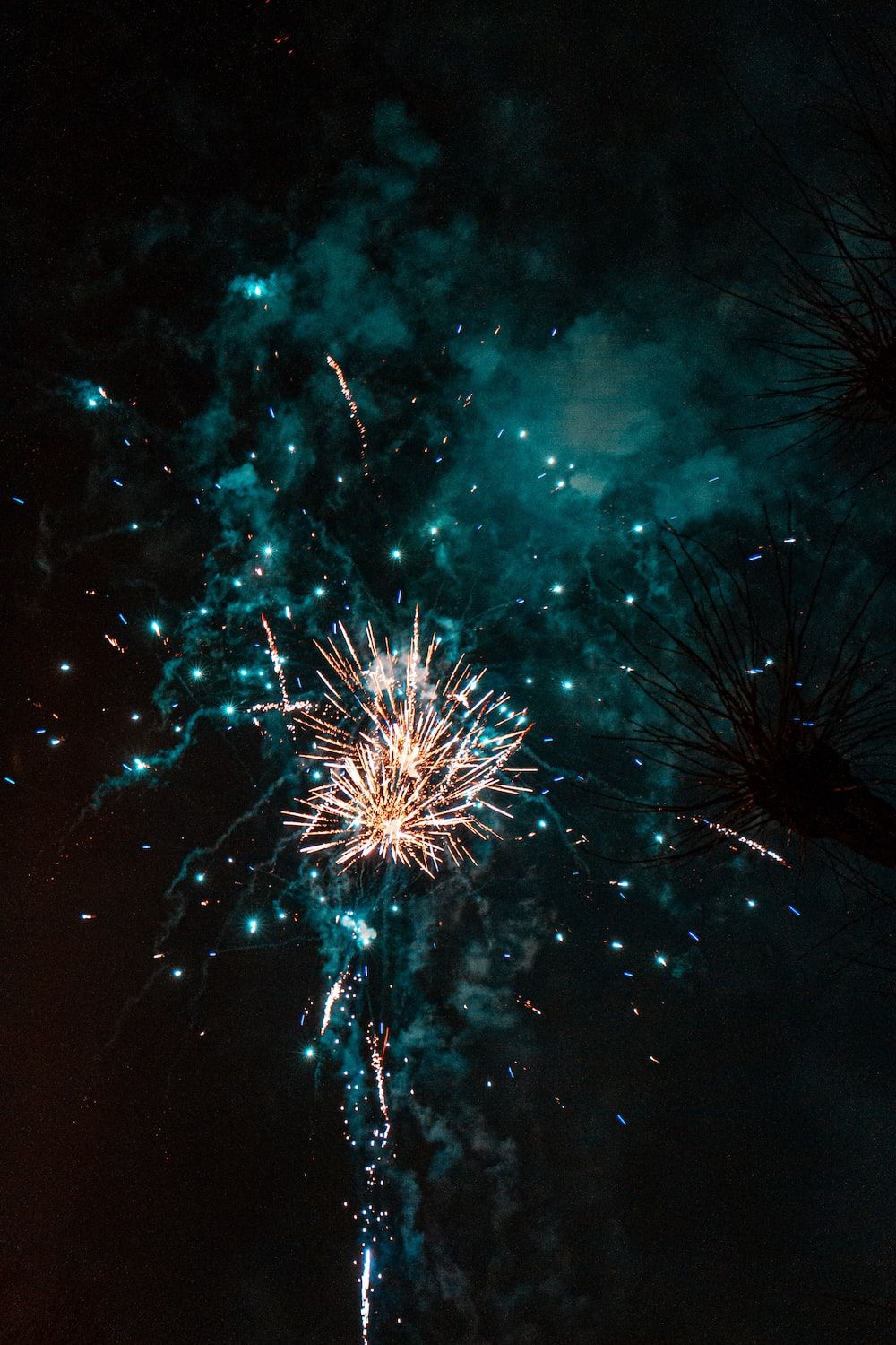 Feuerwerk, Türkis, Rauch, Dunkel, HD, Hintergrundbild fürs Handy