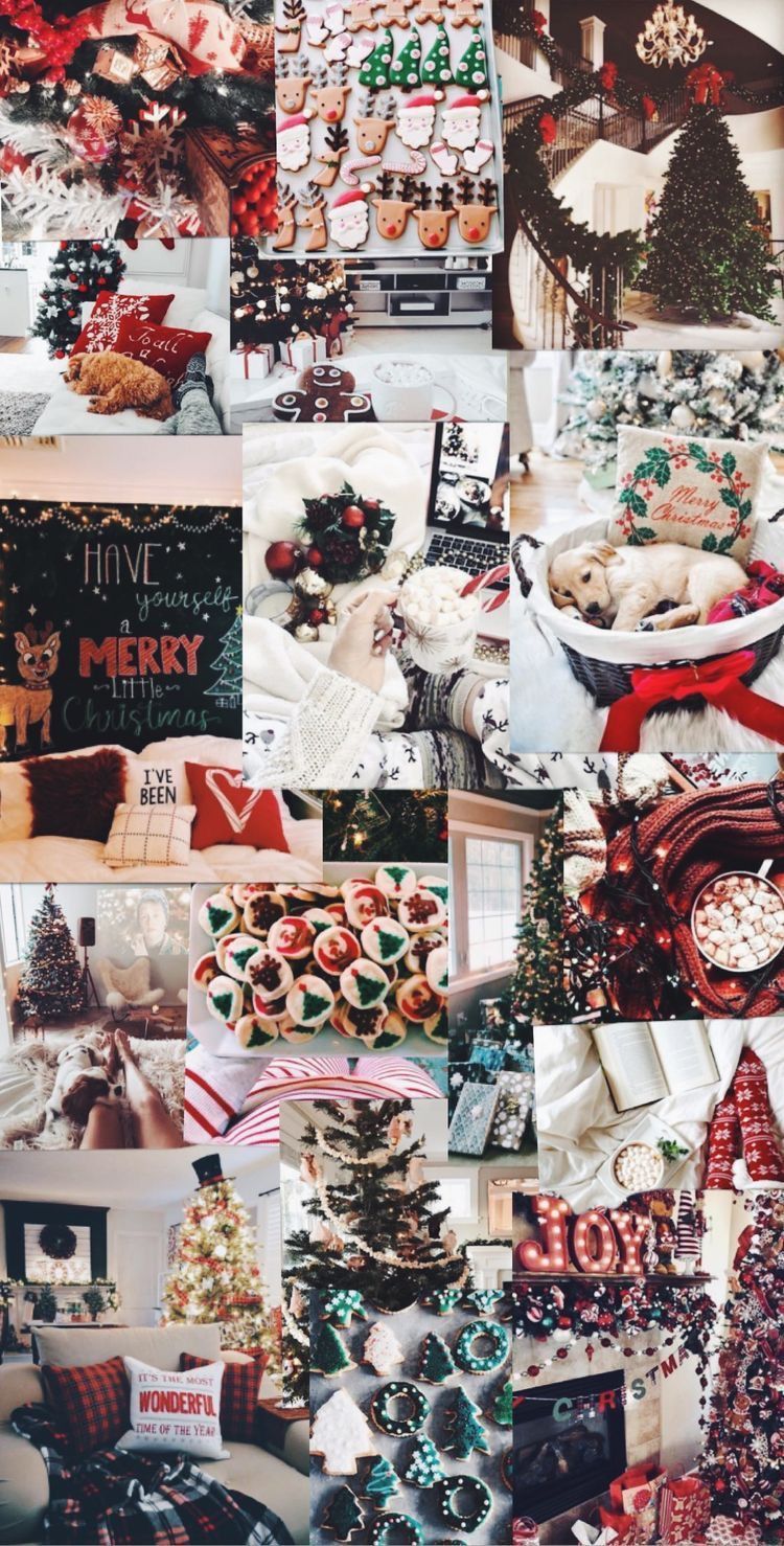 Collage, Rot, Weihnachtsdeko, Ästhetik, Winter, Hintergrundbild für iPhone und Android