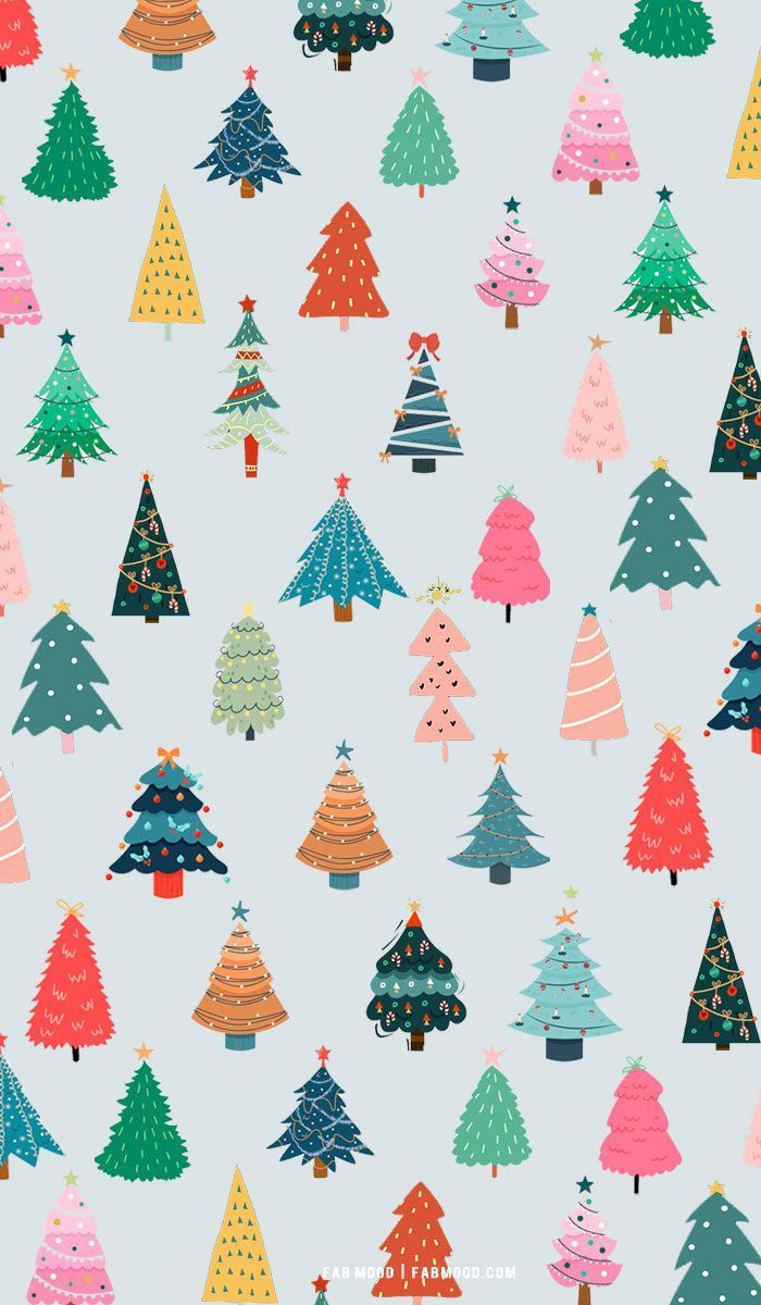 Weihnachtsbäume, Muster, Bunt, Hellblau, Illustration, Hochformat, Hintergrundbild fürs Smartphone
