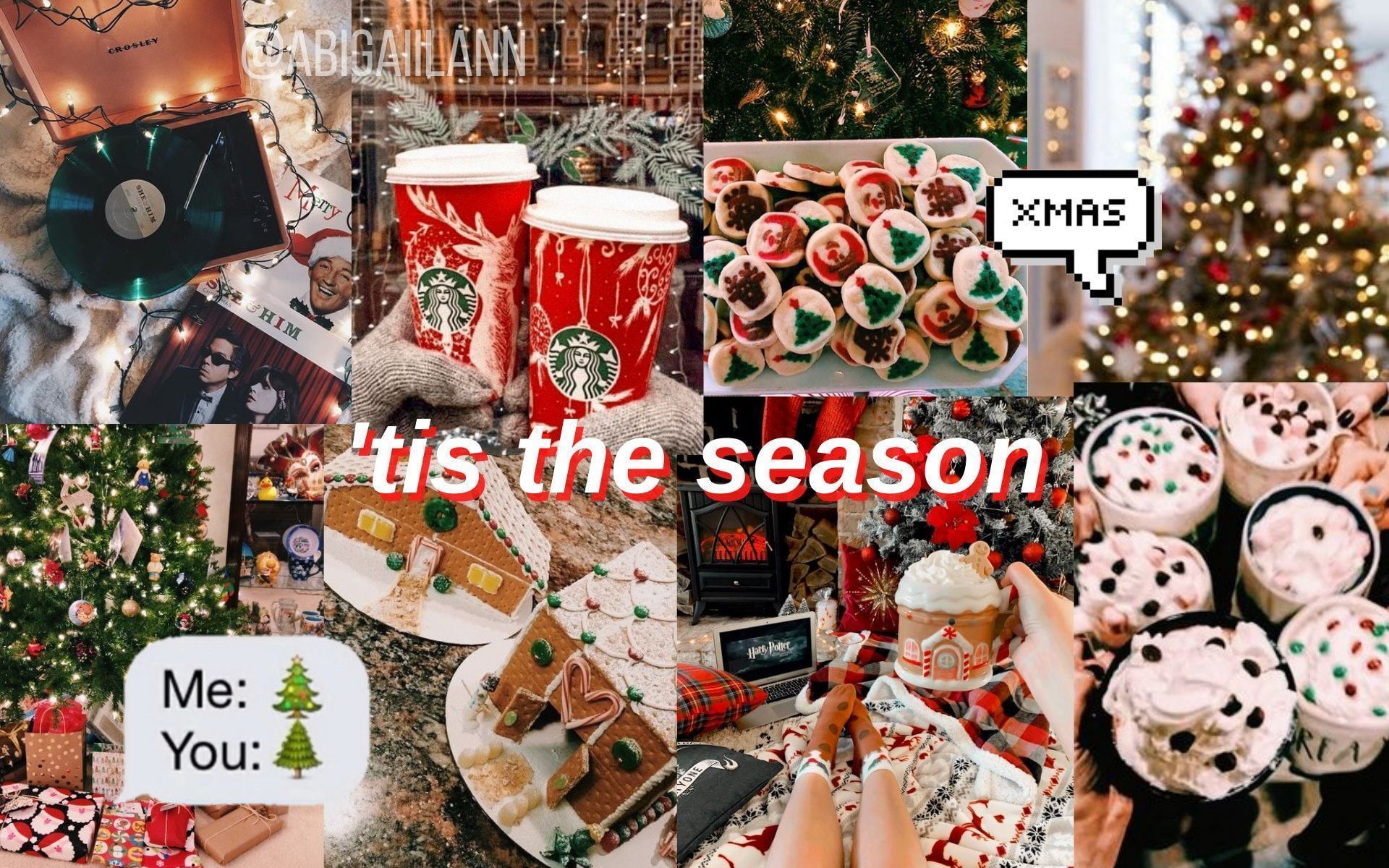 Collage, 'Tis the Season, Starbucks, Weihnachtsbaum, Plätzchen, Full HD, Desktop-Hintergrund