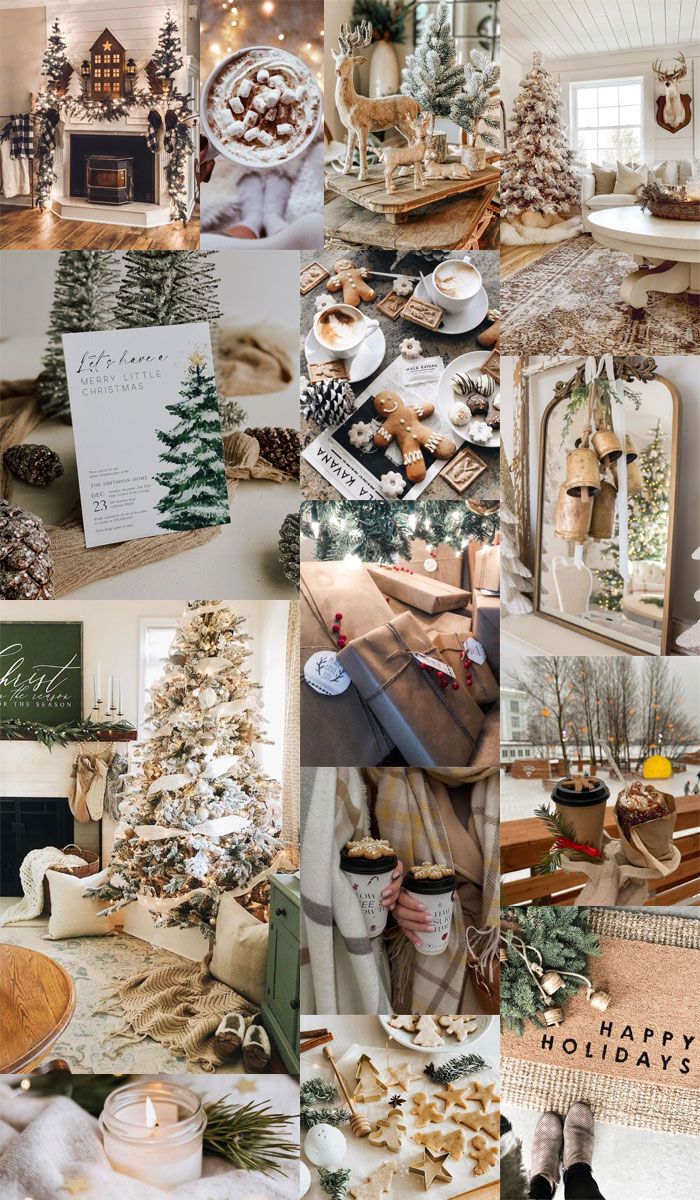 Collage, Beige, Weihnachtsbaum, Gemütlich, Ästhetik, Hintergrundbild für iPhone und Android