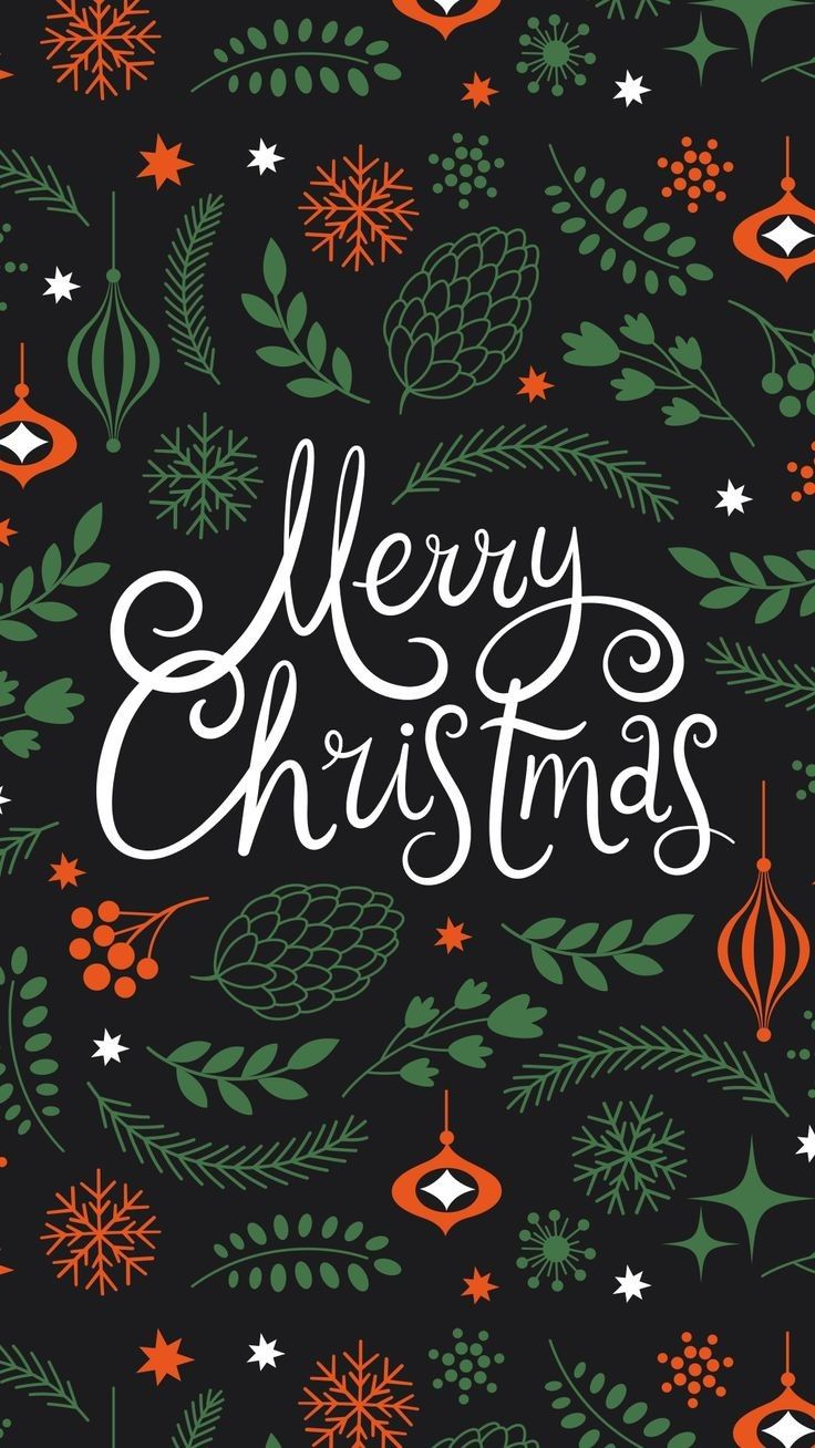Merry Christmas, Schriftzug, Muster, Dunkelgrün, Christbaumkugeln, Sperrbildschirm fürs iPhone
