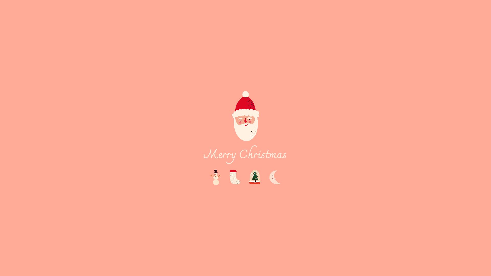 Weihnachtsmann, Merry Christmas, Lachsrosa, Minimalistisch, Icons, Full-HD-Hintergrundbild für PC