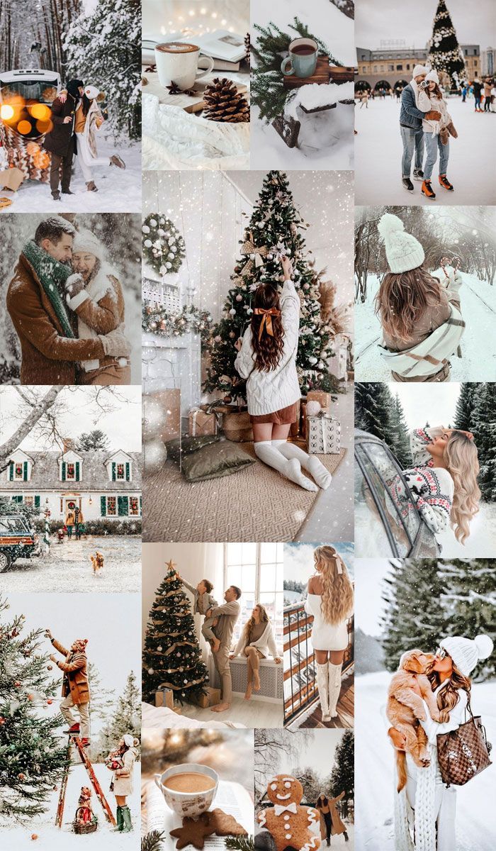 Collage, Schnee, Weihnachtsbaum, Winter, Weiße Töne, Hochformat, Hintergrundbild fürs Smartphone