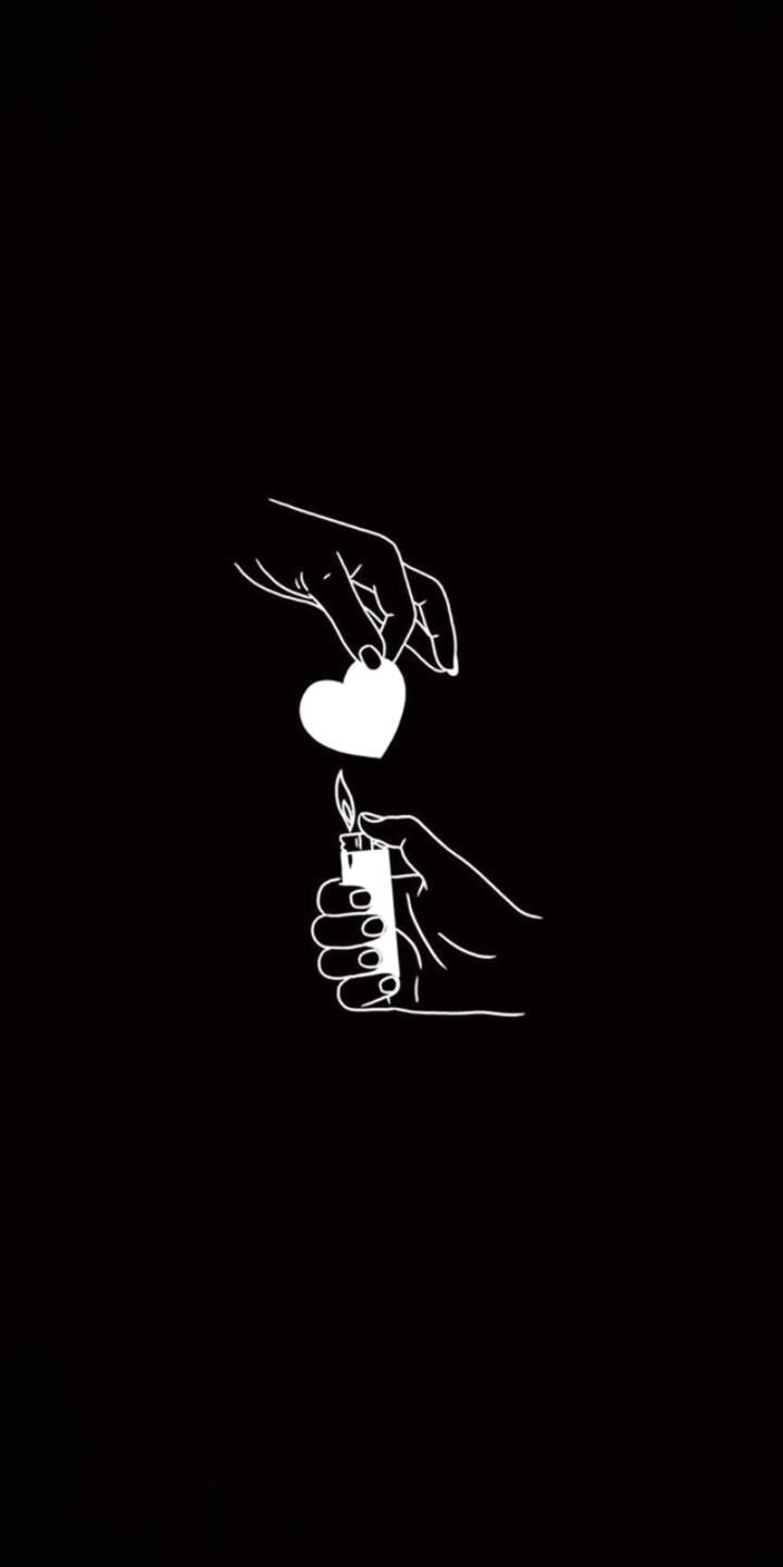 Hand, Herz, Strichzeichnung, Schwarzer Hintergrund, Minimalistisch, Sperrbildschirm fürs iPhone