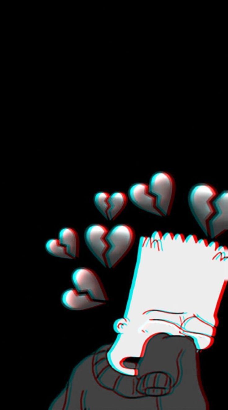 Bart Simpson, Die Simpsons, Herzen, Glitch-Effekt, Traurig, HD, Handy-Hintergrundbild