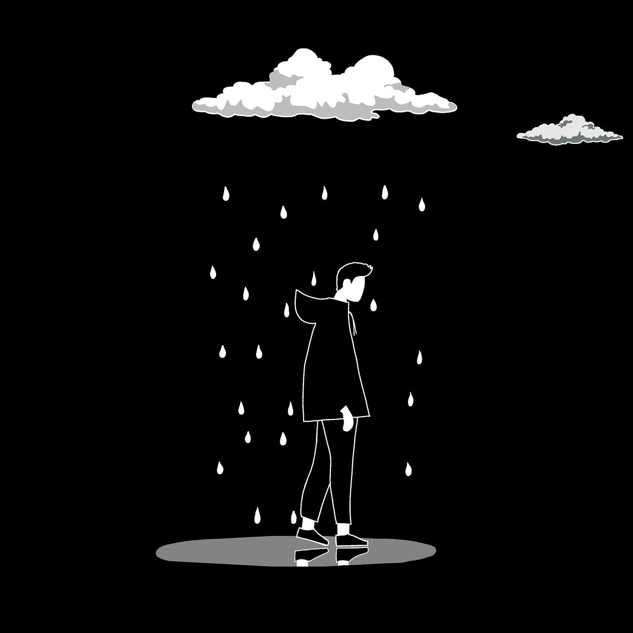 Regenwolke, Mädchen, Regen, Einsamkeit, Schwarzer Hintergrund, HD Wallpaper