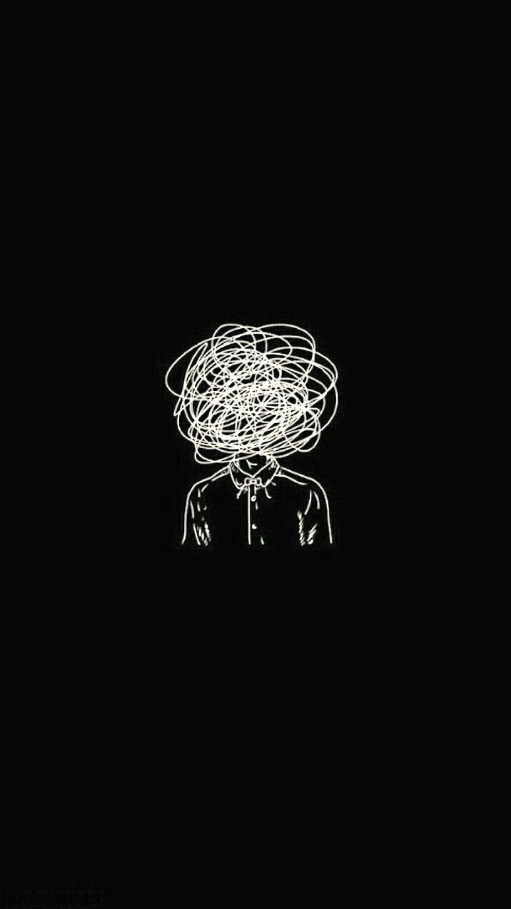 Gekritzelter Kopf, Strichzeichnung, Schwarzer Hintergrund, Minimalistisch, Gedankenchaos, Sperrbildschirm