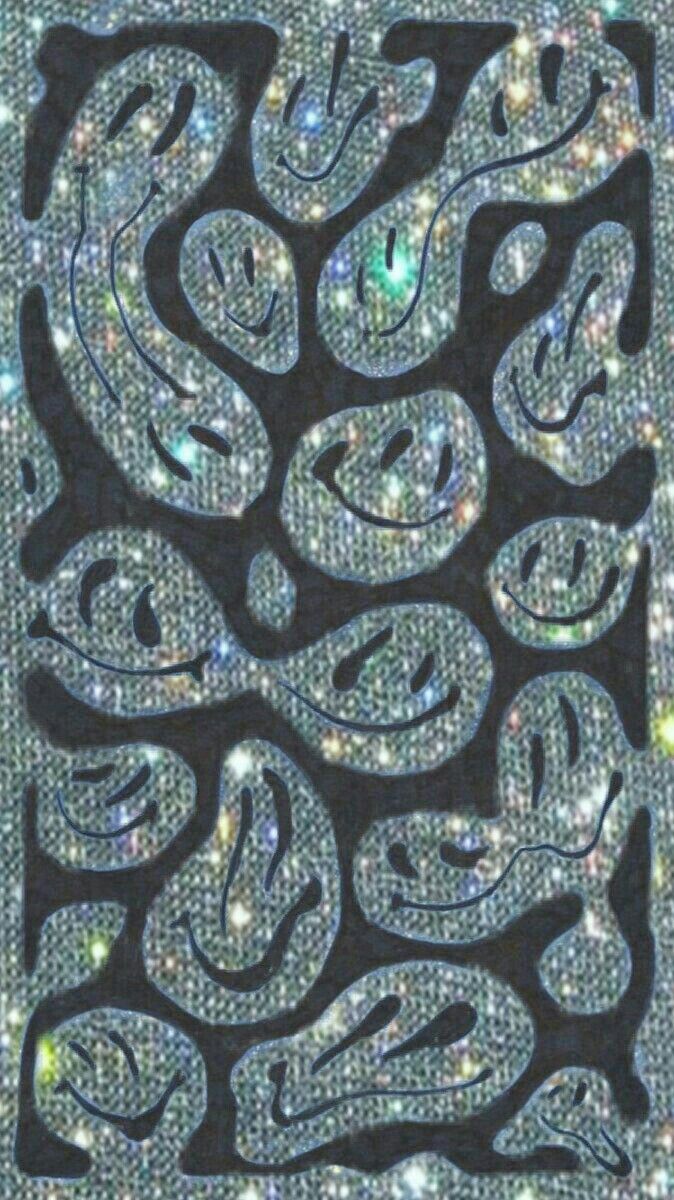 Smiley, Glitzer, Muster, Psychedelisch, Silber, Hintergrundbild für iPhone und Android
