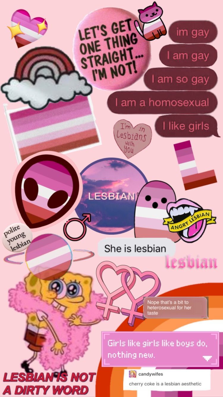 Lesbenflagge, Sticker, Collage, LGBTQ+, Rosa, Zitate, HD, Handy-Hintergrund im Hochformat