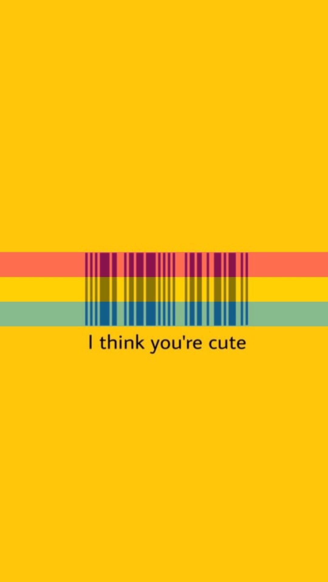 Regenbogenstreifen, Barcode, I Think You're Cute, Gelber Hintergrund, Minimalismus, Sperrbildschirm