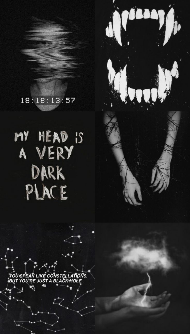 Collage, My Head Is a Very Dark Place, Schwarz-Weiß, Reißzähne, Dunkel, Android-Hintergrundbild