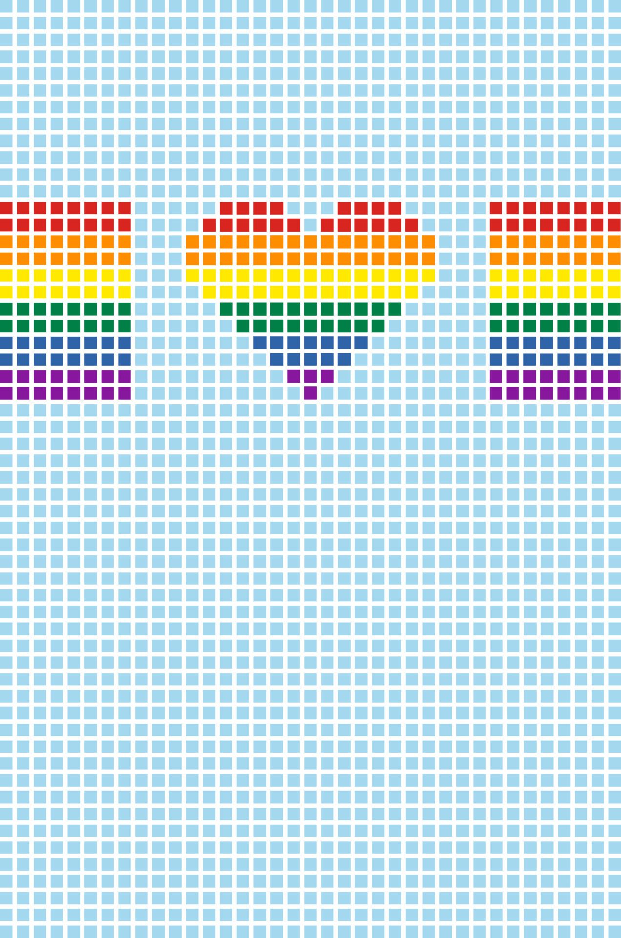 Regenbogenherz, Pixel Art, Punkte, Hellblau, Regenbogenfarben, Full HD, Handy-Hintergrund