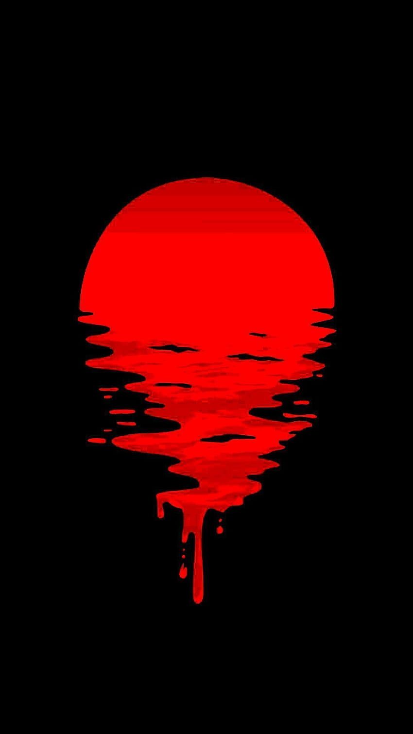 Roter Mond, Spiegelung, Wasser, Schwarzer Hintergrund, Minimalismus, Silhouette, Sperrbildschirm
