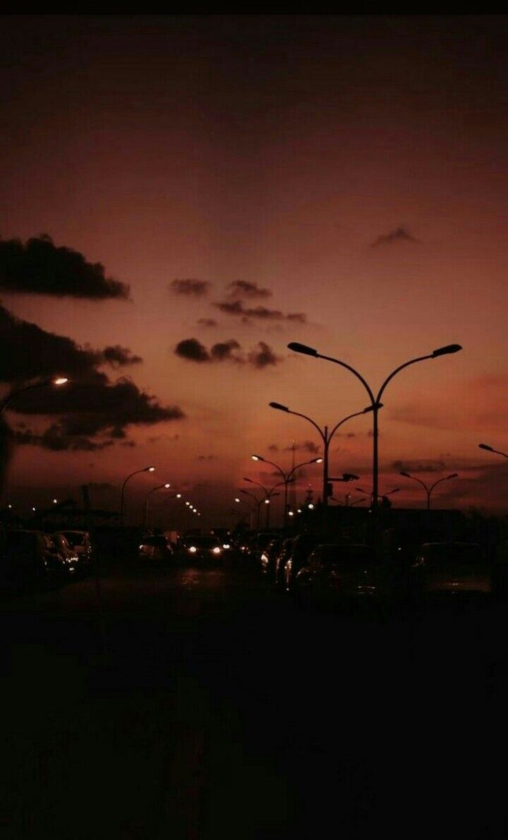 Straßenlaternen, Abenddämmerung, Roter Himmel, Dunkel, Stimmung, HD, iPhone-Hintergrundbild