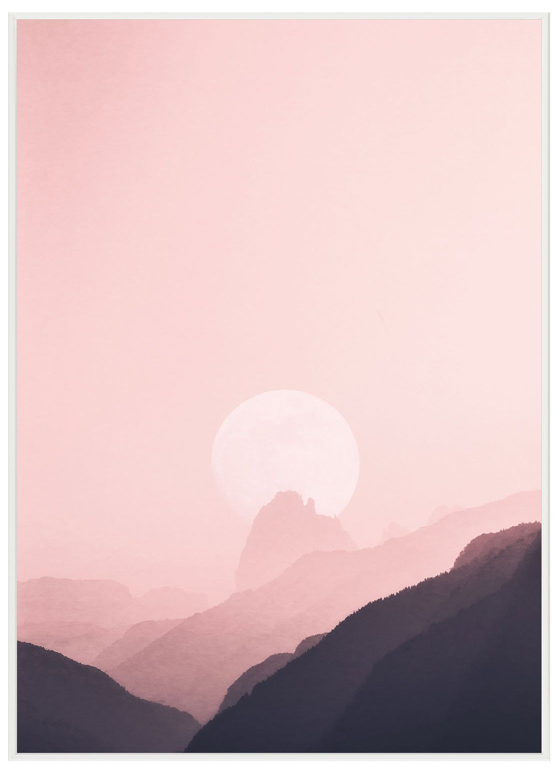 Berge, Mond, Rosa, Pastell, Minimalismus, Full HD, Hintergrundbild fürs Tablet