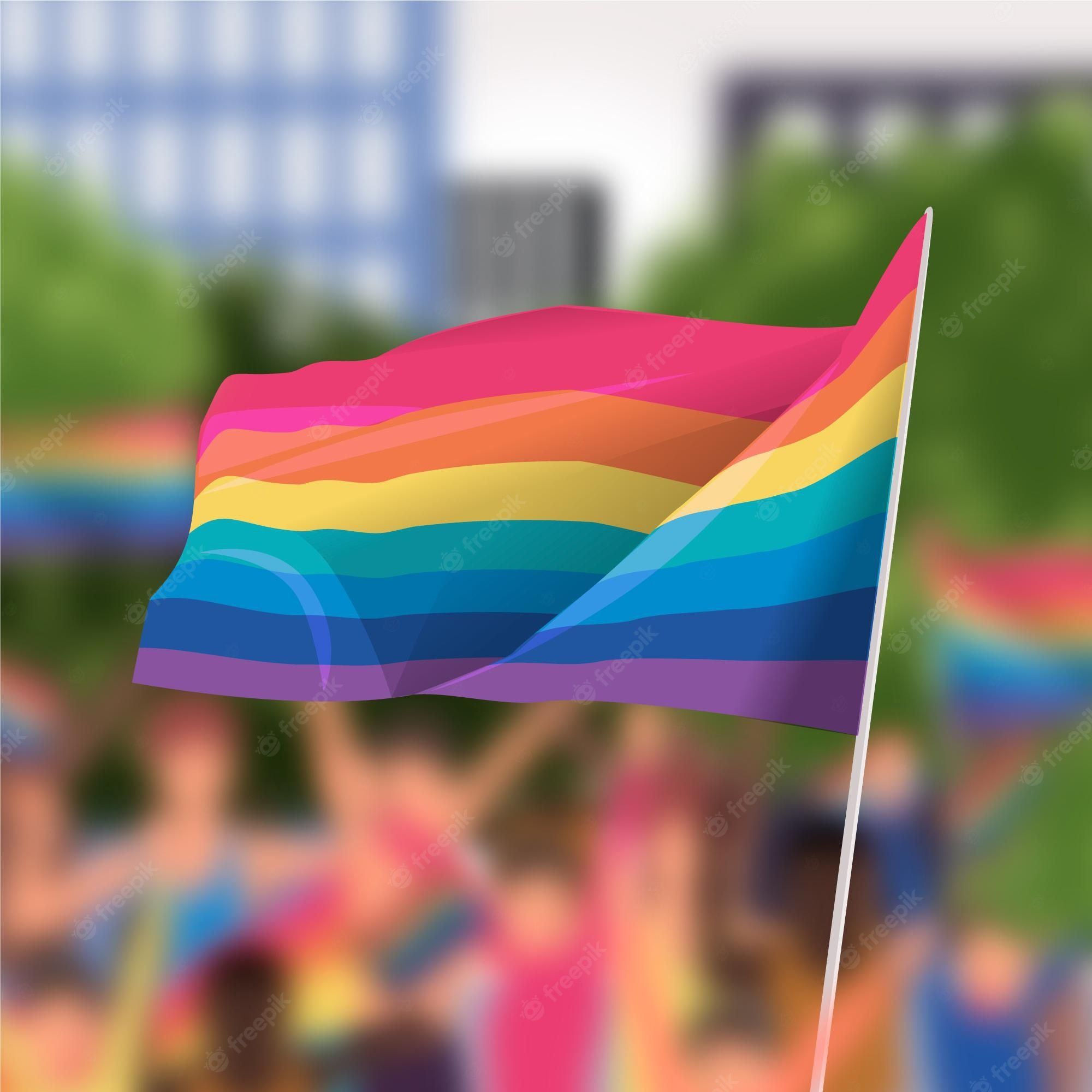 Regenbogenflagge, Pride-Parade, Demonstration, Menschenmenge, Wehende Fahne, Tablet-Hintergrundbild