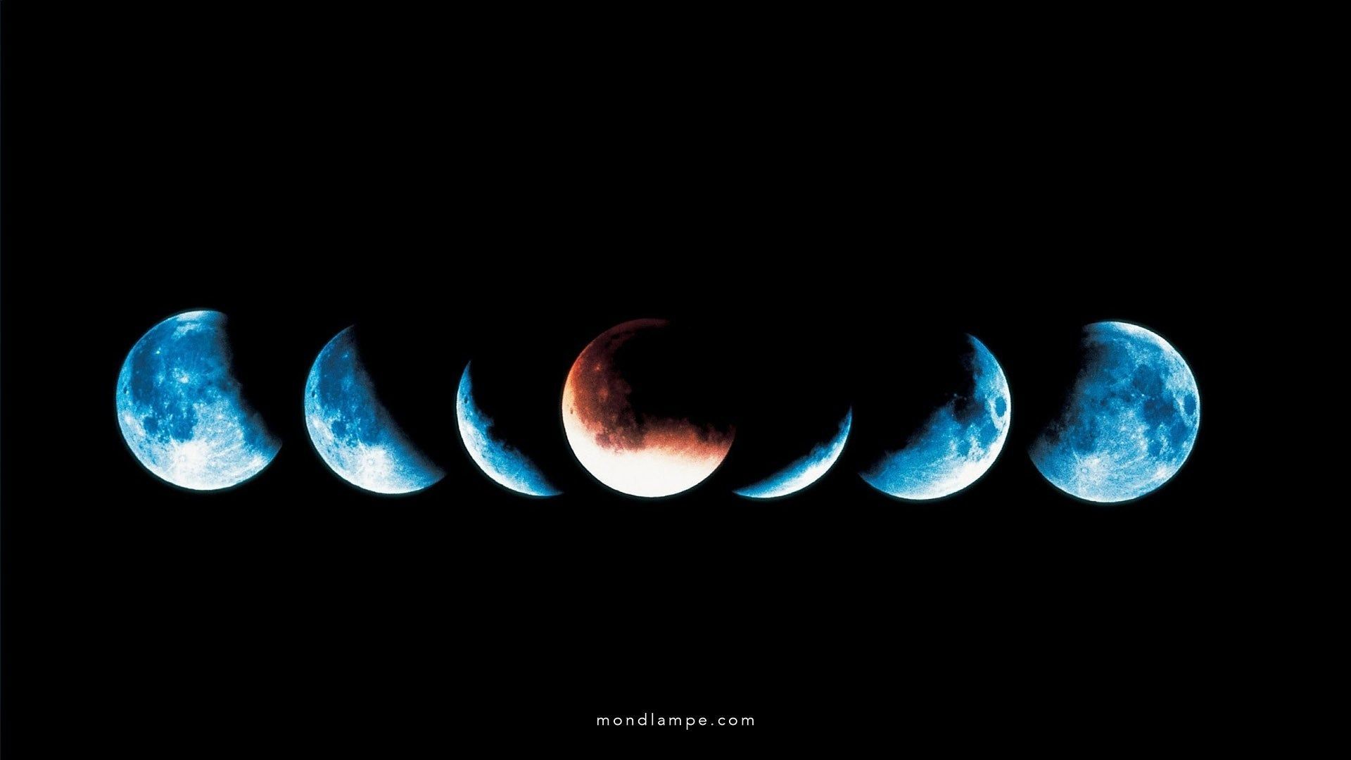 Mondphasen, Mondfinsternis, Schwarzer Hintergrund, Astronomie, Full HD Wallpaper