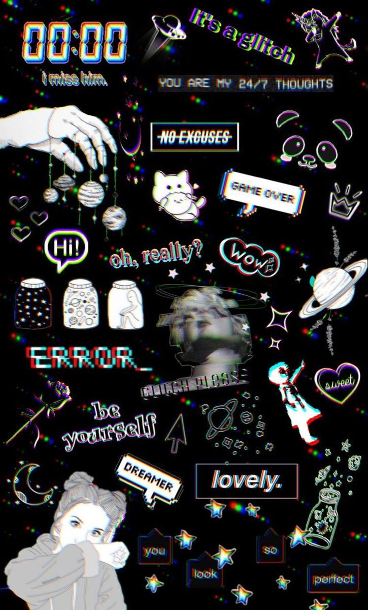 Sticker-Collage, Error, Schwarz, Lovely, Dunkle Ästhetik, HD, Handy-Hintergrund
