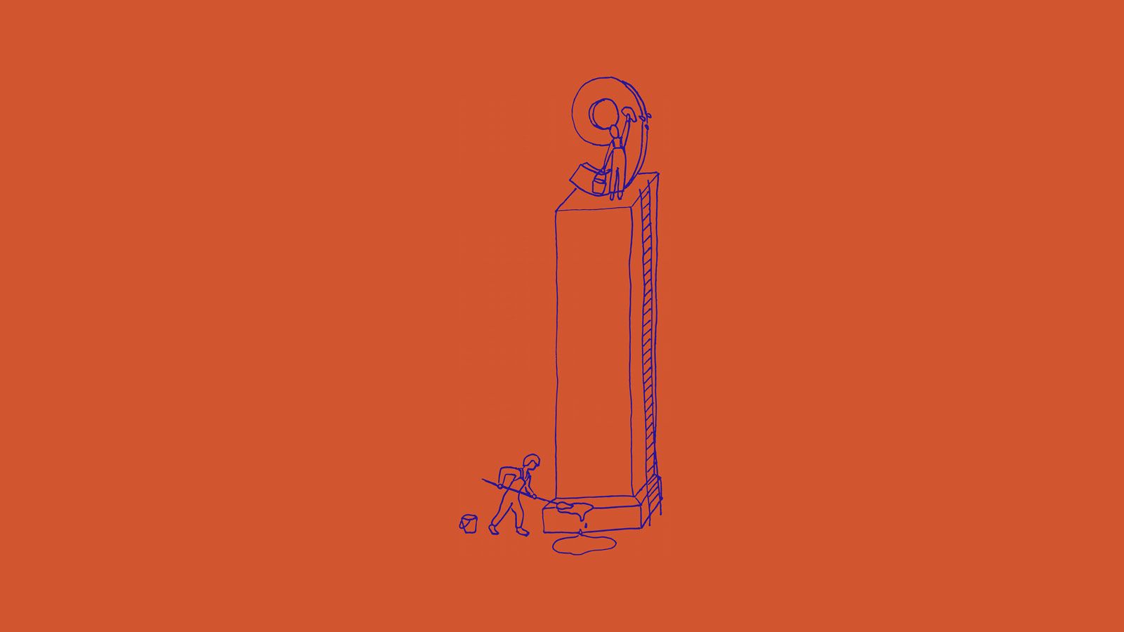 Linienzeichnung, Statue, Orange Hintergrund, Minimalismus, Kunst, HD Wallpaper