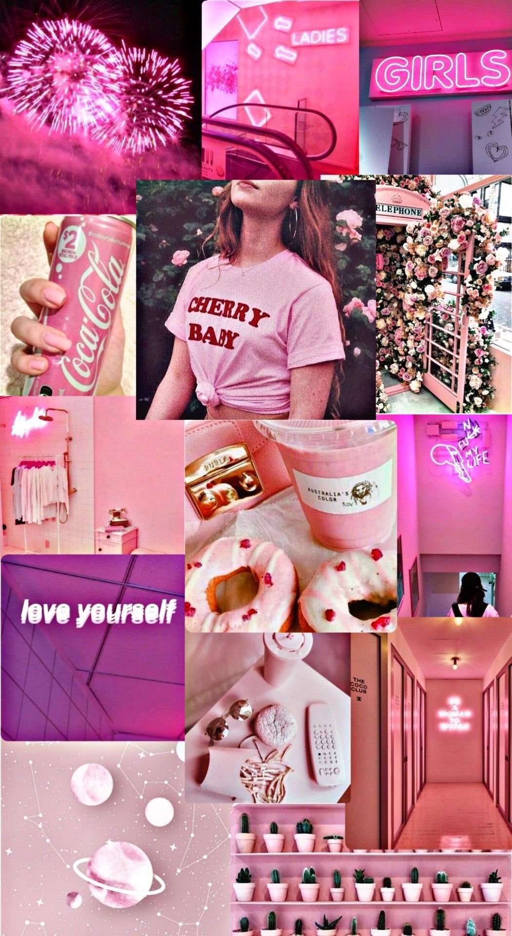 Collage, Pink, Neon, Love Yourself, Ästhetik, HD, Hintergrundbild fürs Handy
