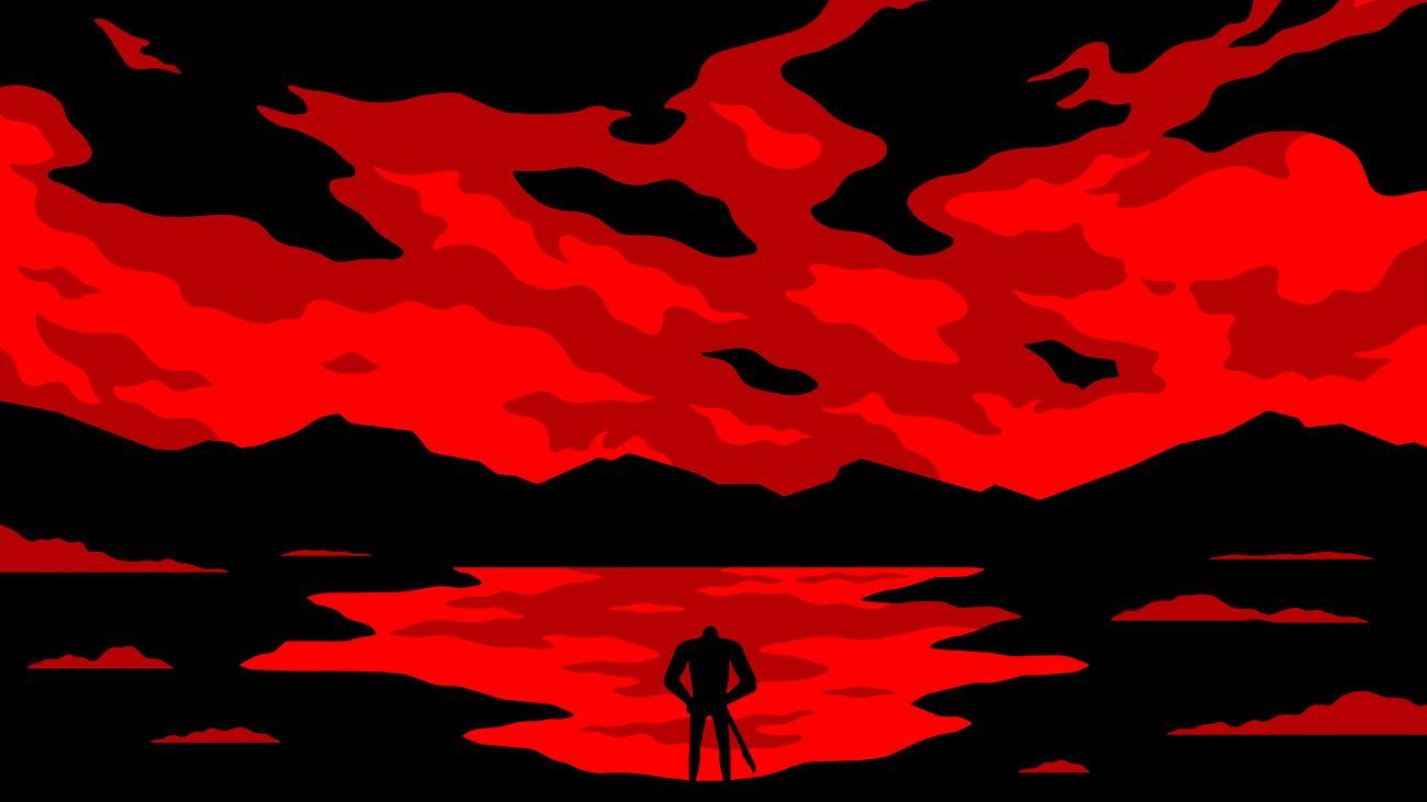 Rote Wolken, Silhouette, Mann, Schwarz-Rot, Illustration, HD, Laptop-Hintergrundbild